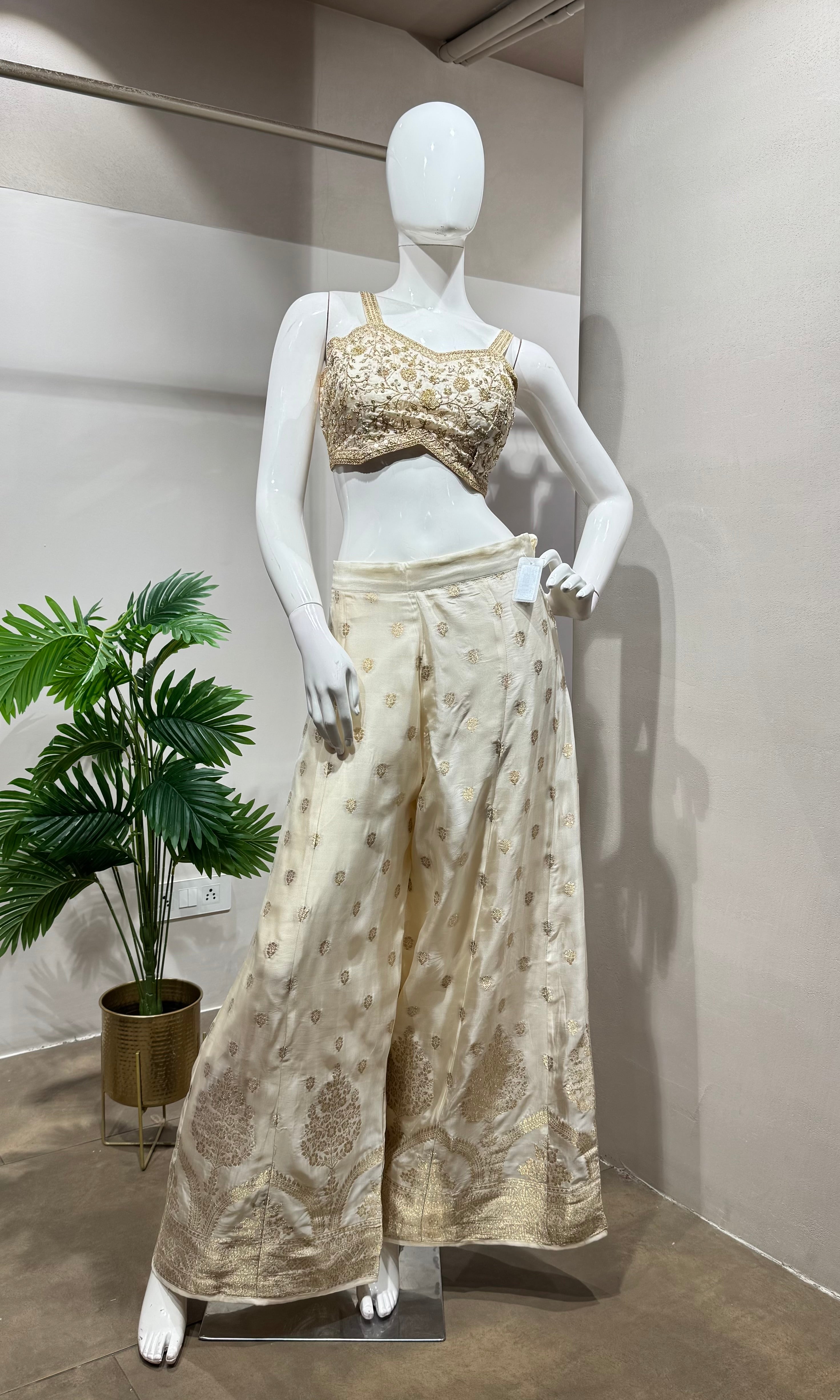 Cream Ethereal Shimmer Palazzo Set