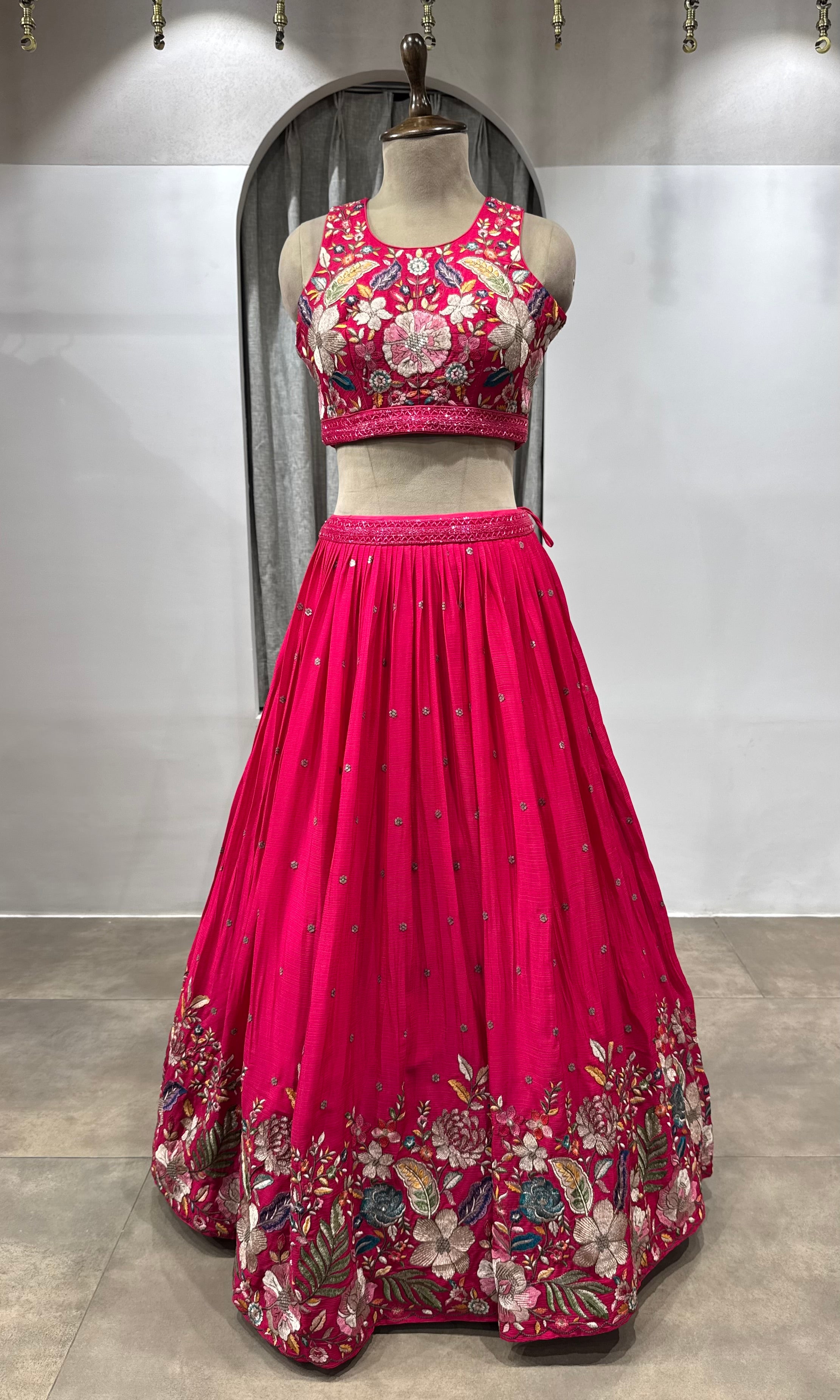 Rani Pink Floral Embroidered Lehenga Set