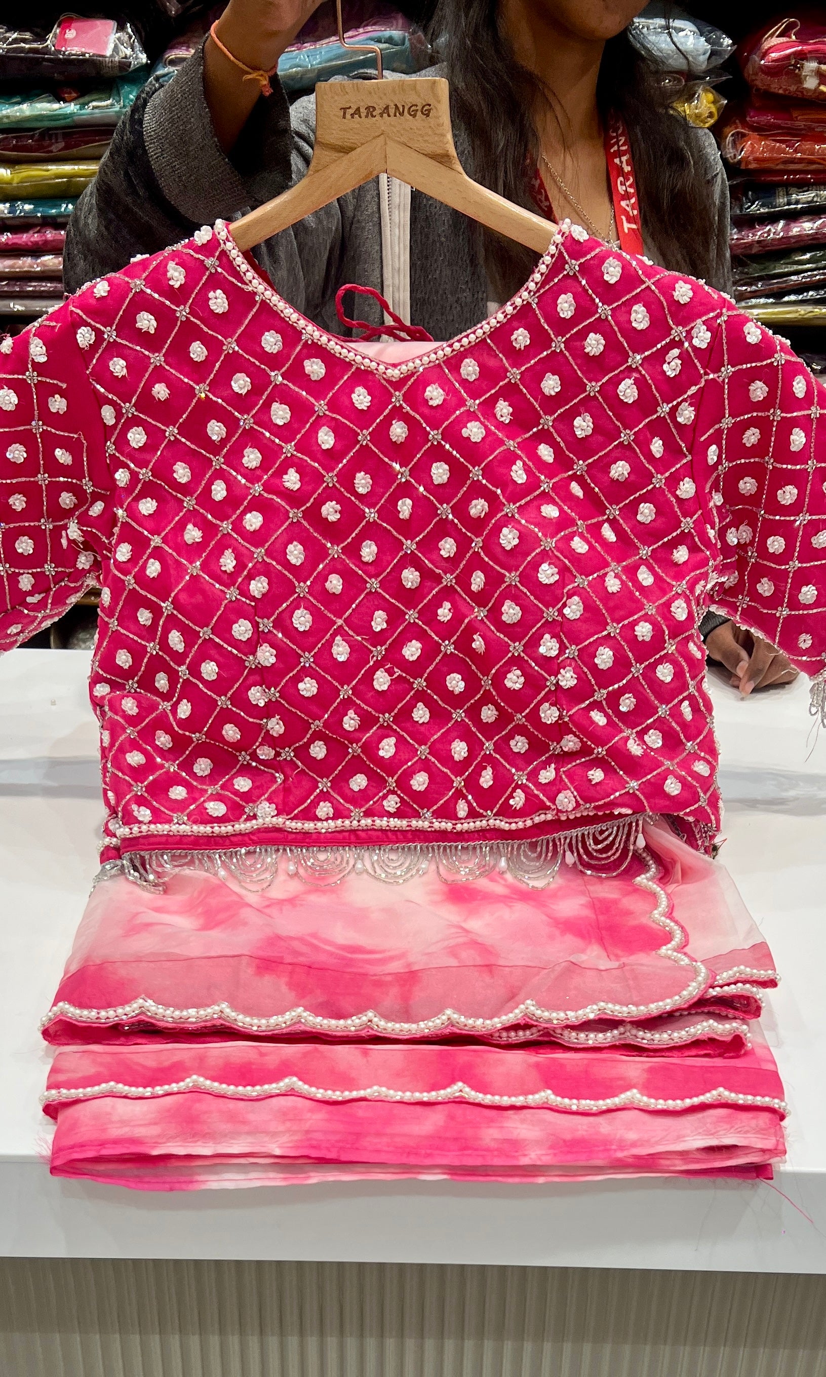 Pink Tie and Dye saree with ready blouse