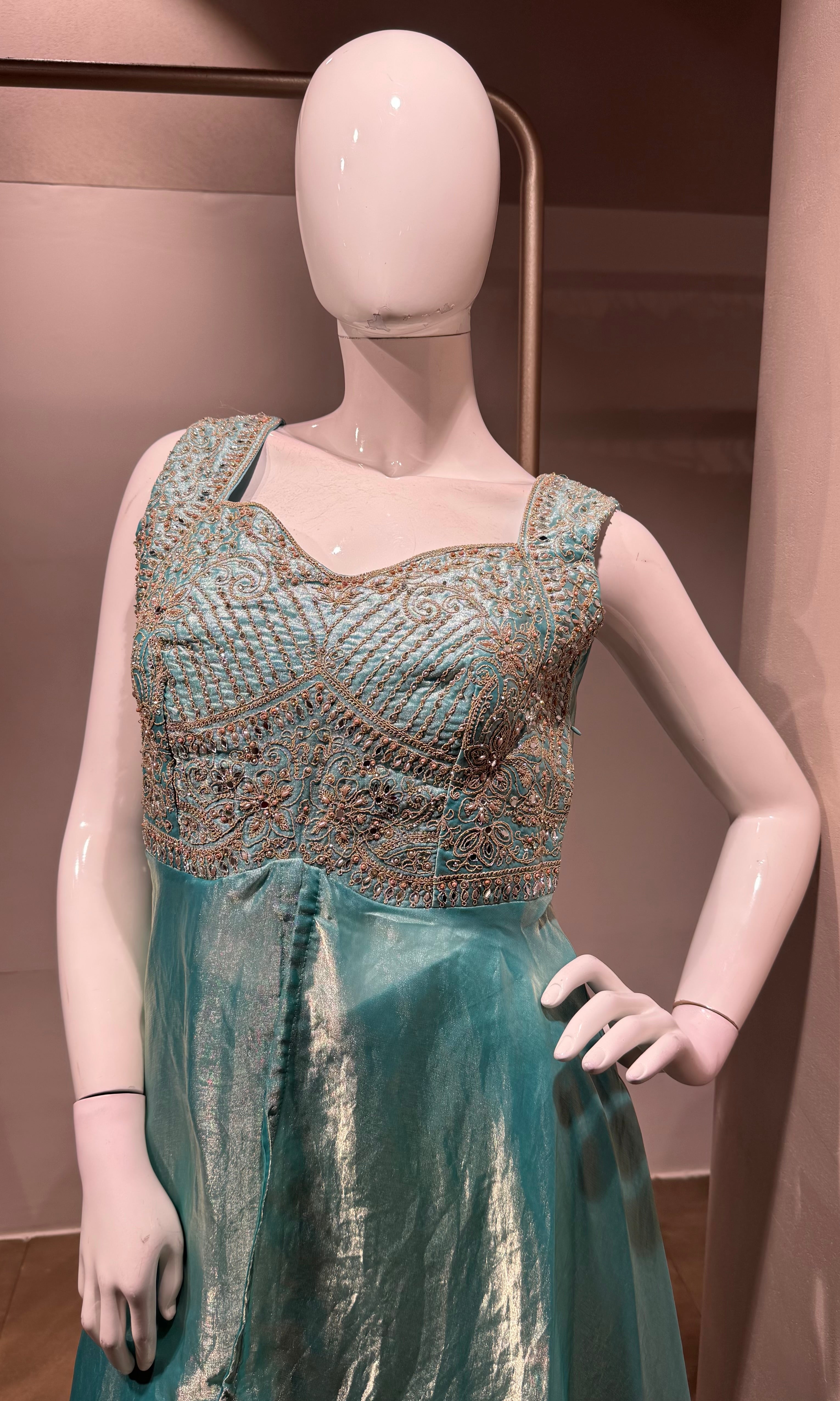 Sea Blue Shimmer Tissue Palazzo Set
