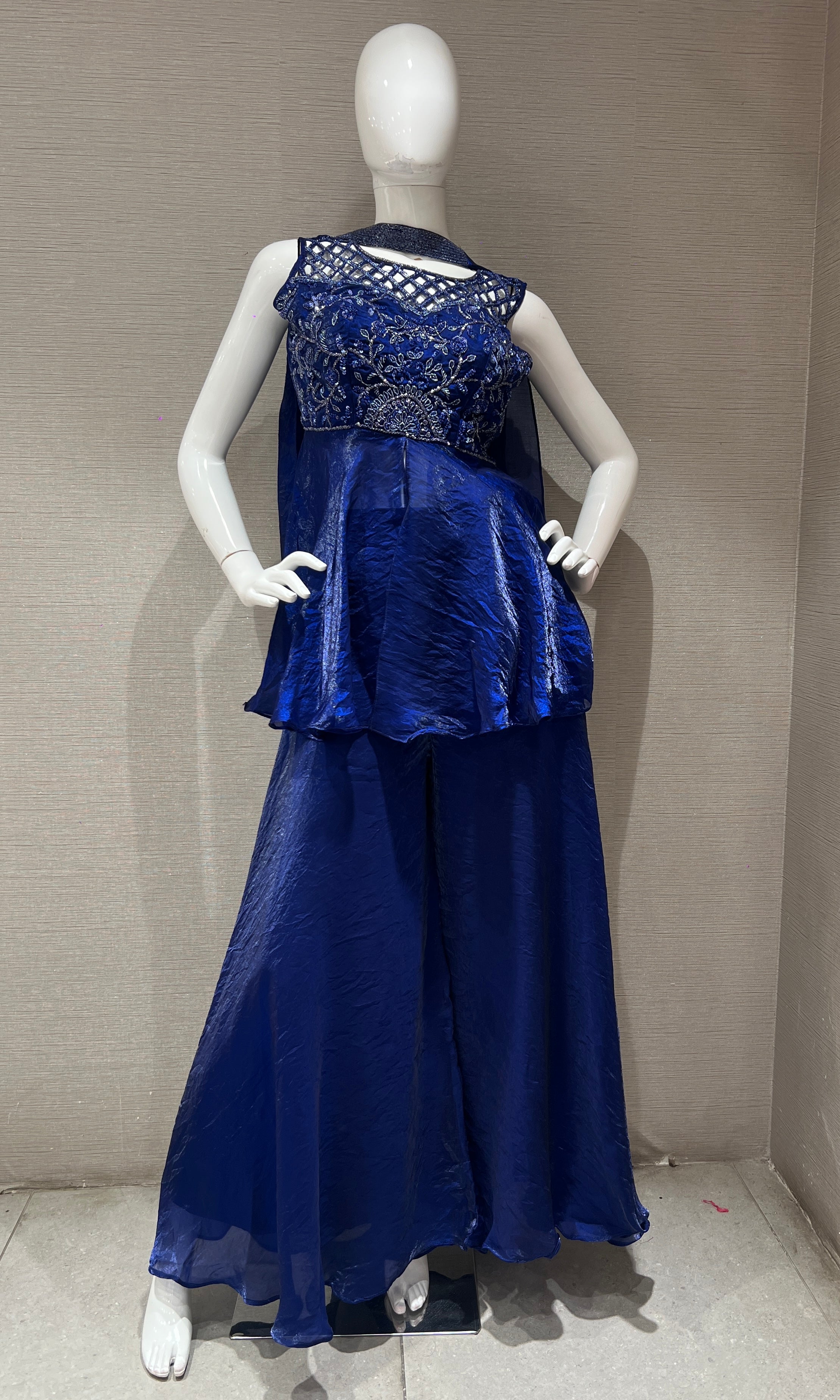 Royal Blue Embroidered Peplum palazzo set