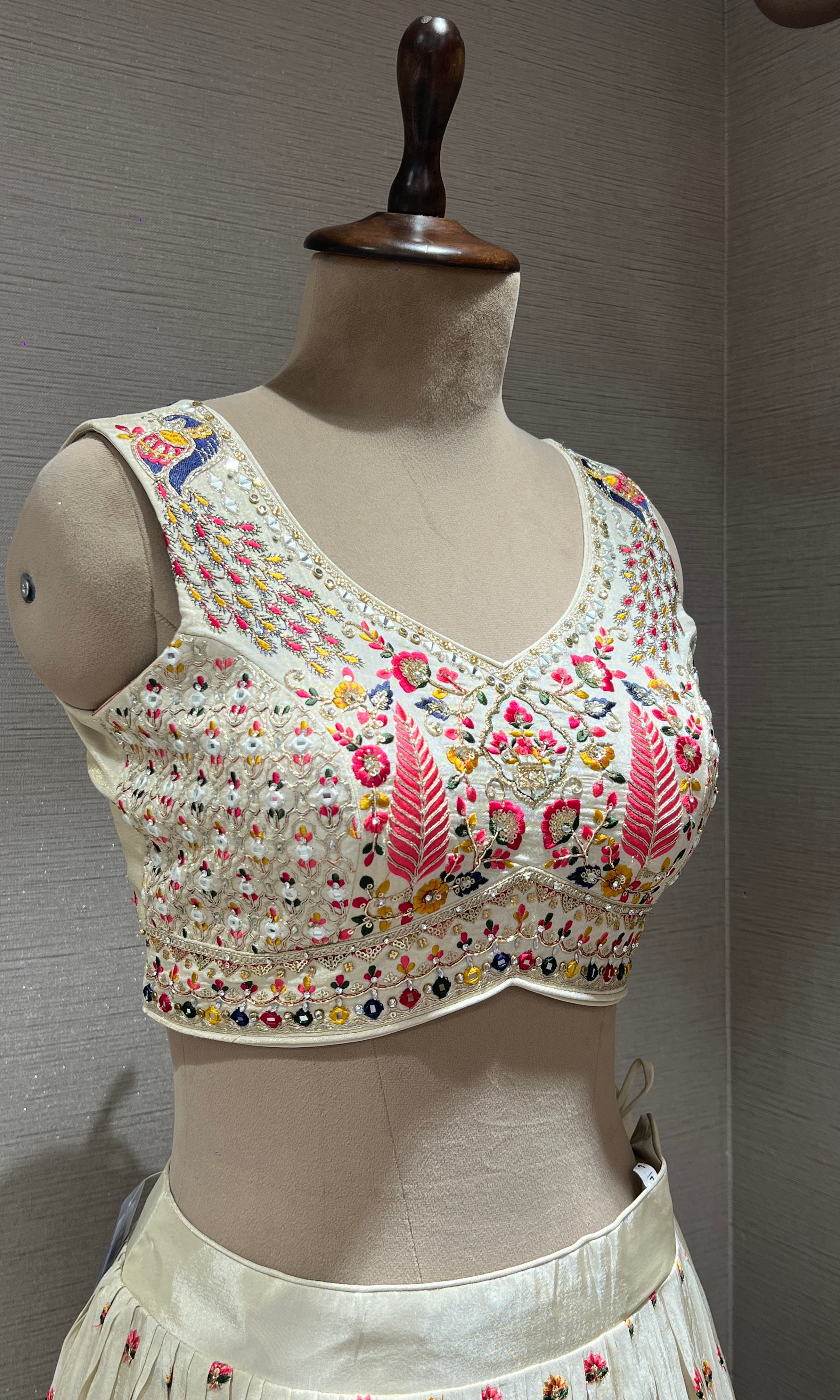 Ivory white cream and Floral Embroidered Lehenga