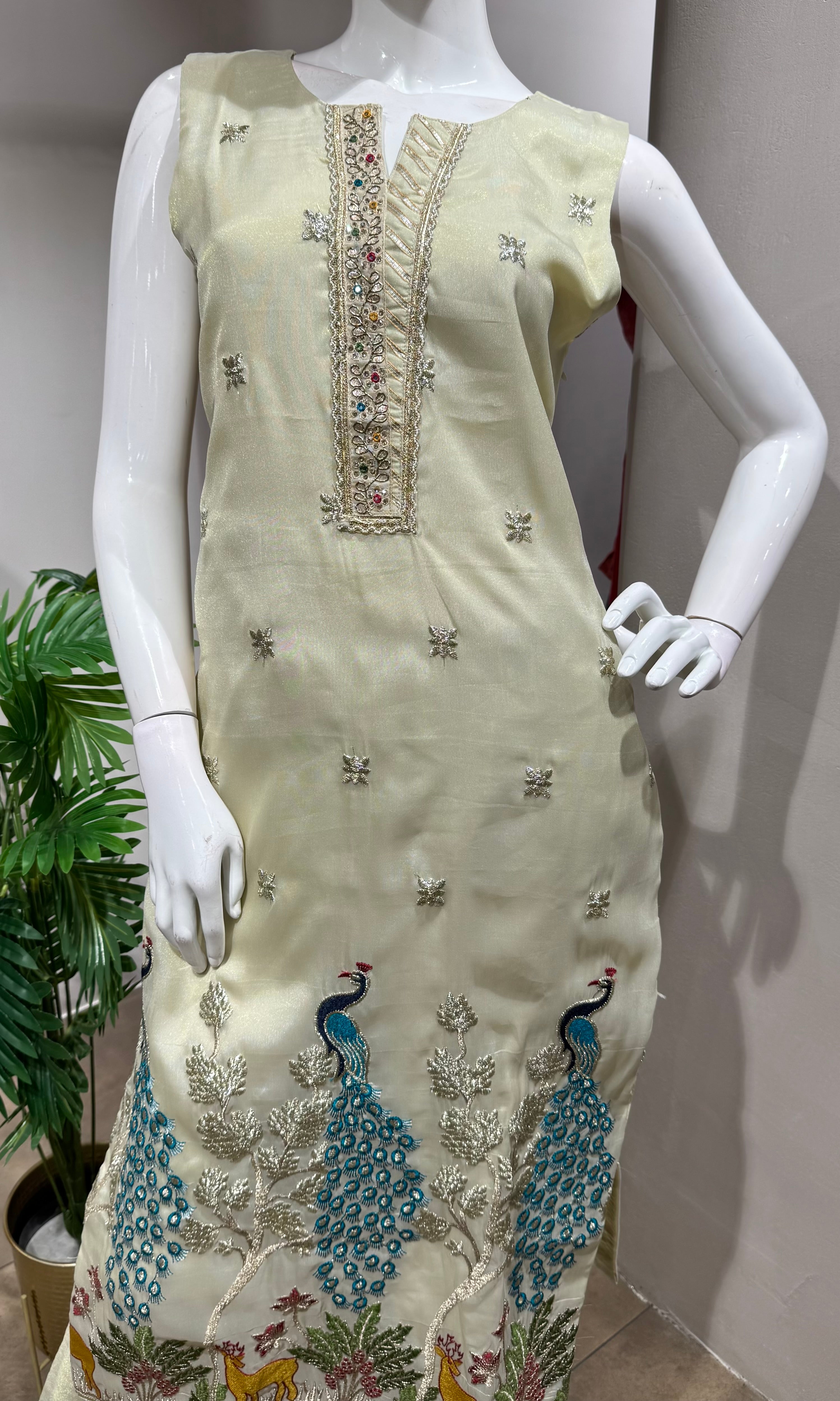 Cream Peacock Sharara Silk Ensemble