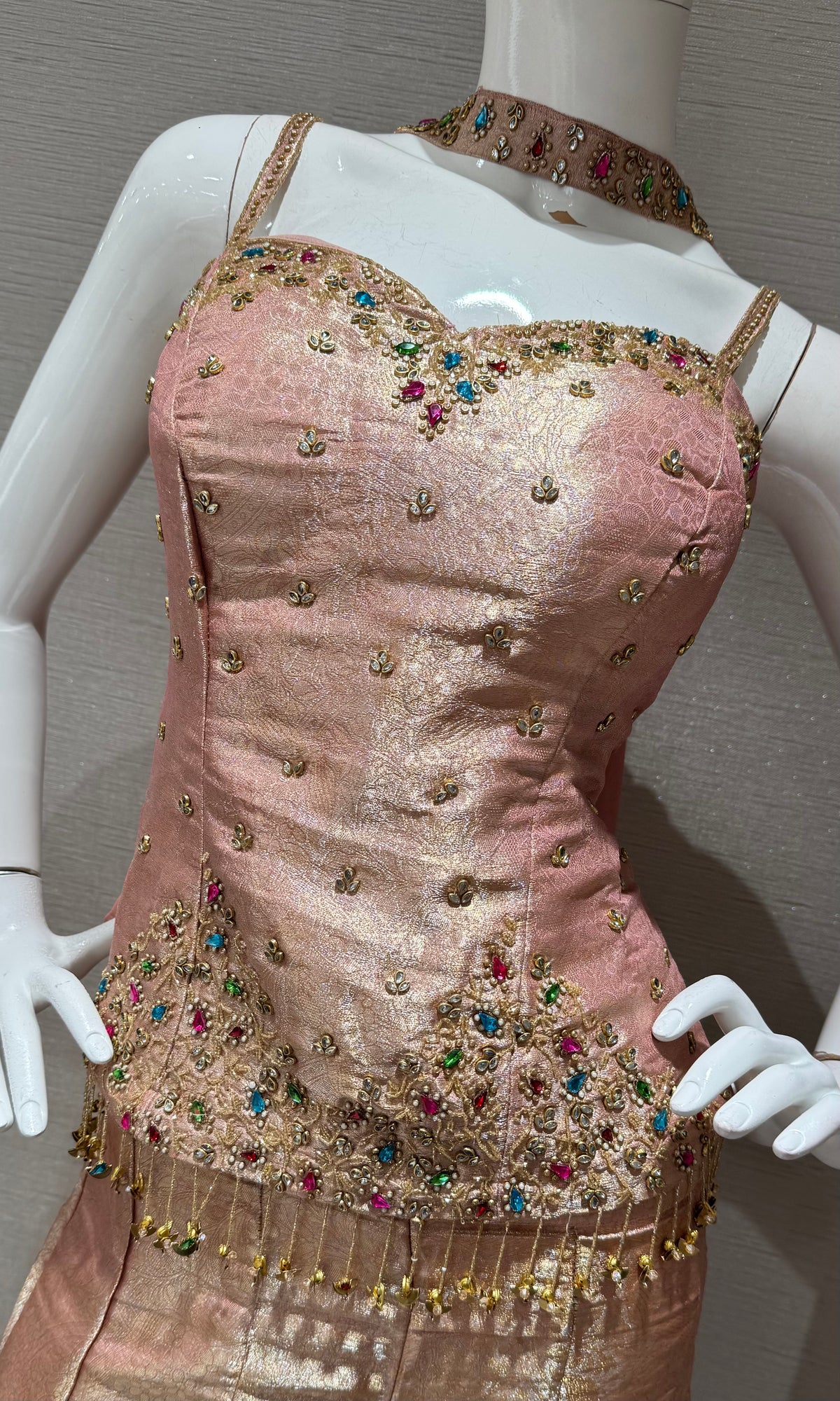 Peach Shimmer Corset Top and Stoned Palazzo Set