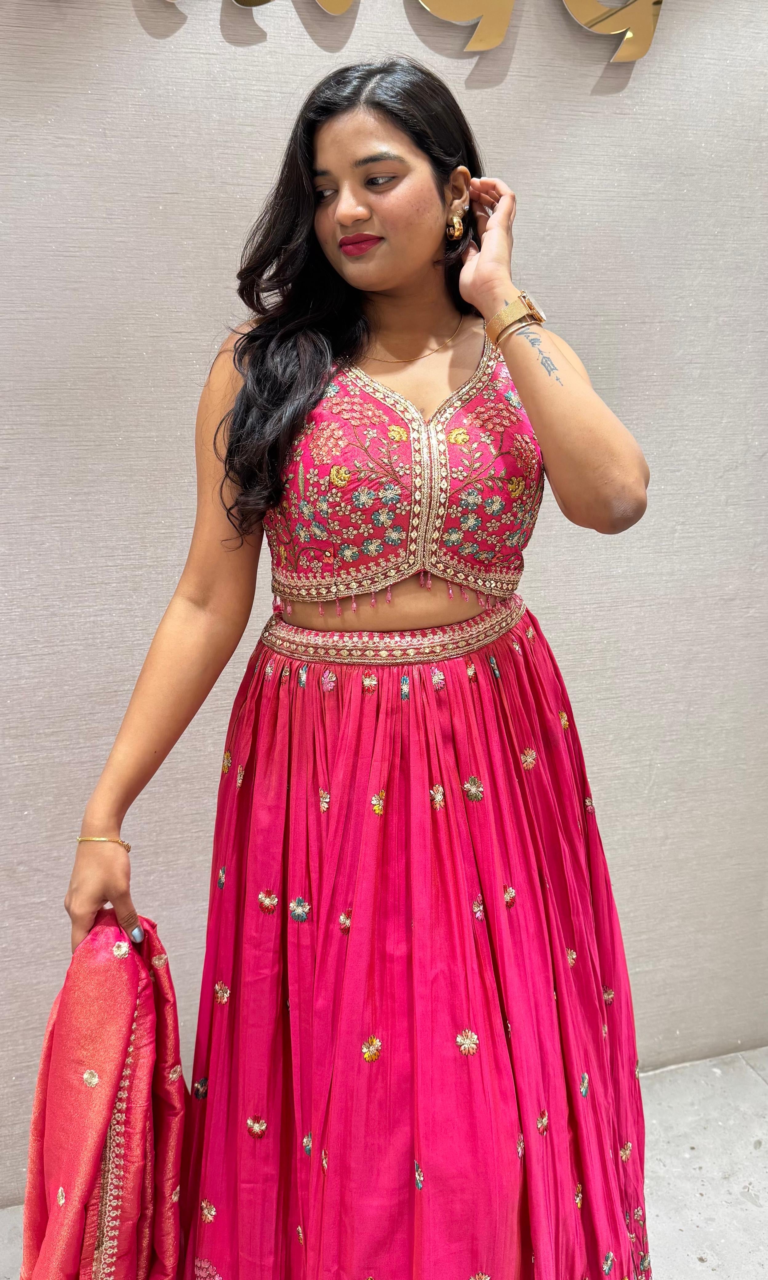 Pink floral embroidered Lehenga
