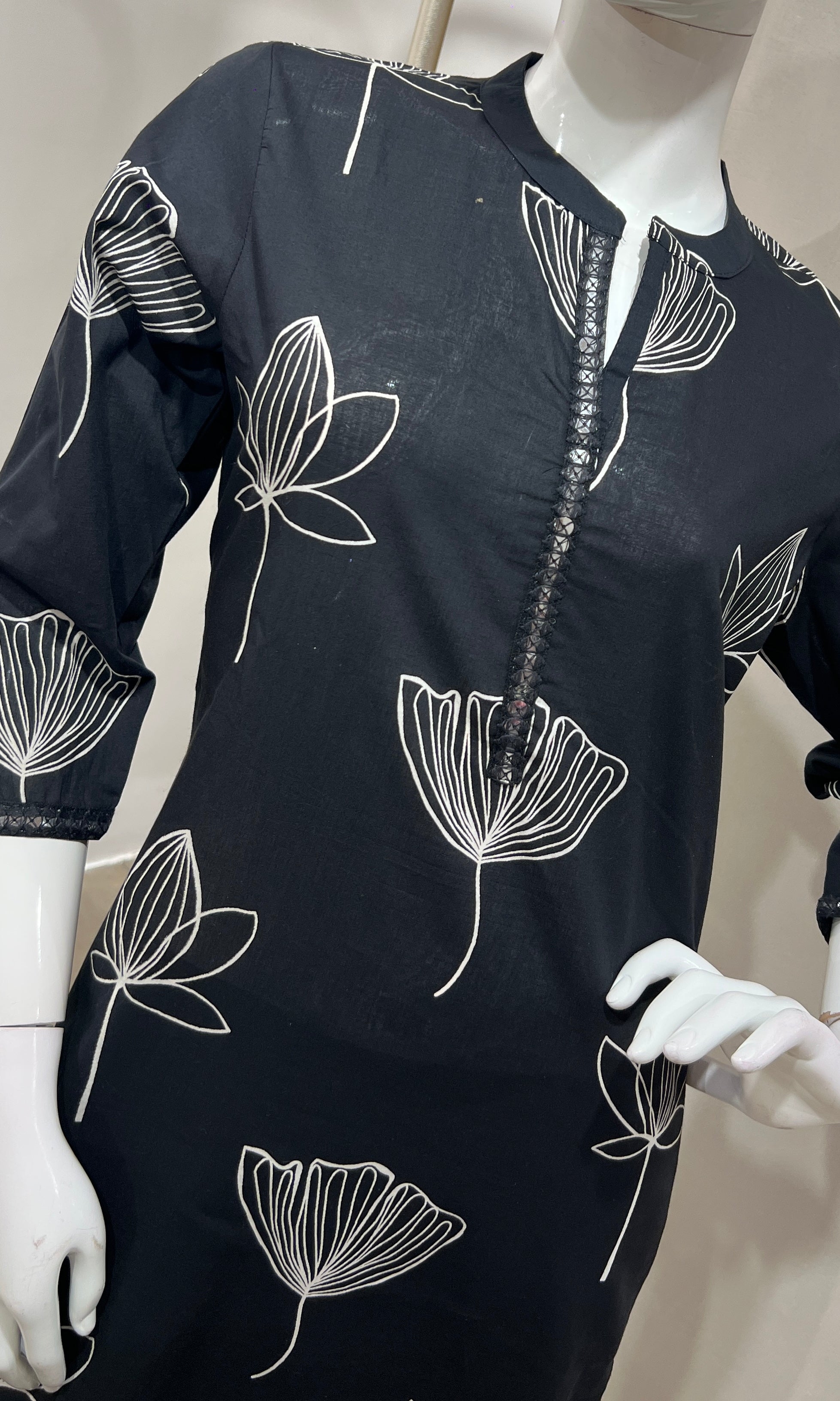 Black FLORAL EMBROIDERY KURTI WITH BOTTOM