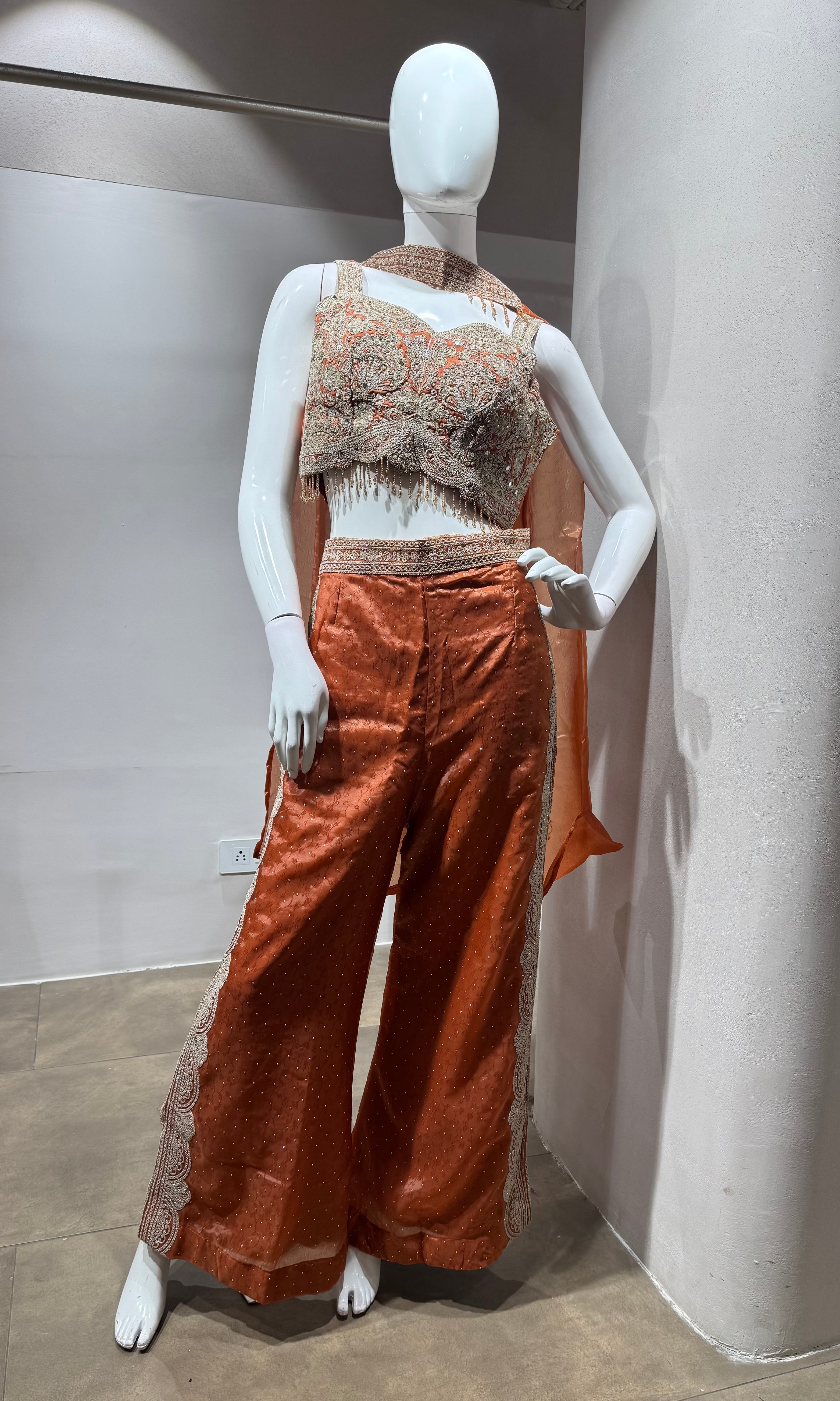 RUST Crepe Silk Crop Top Palazzo set