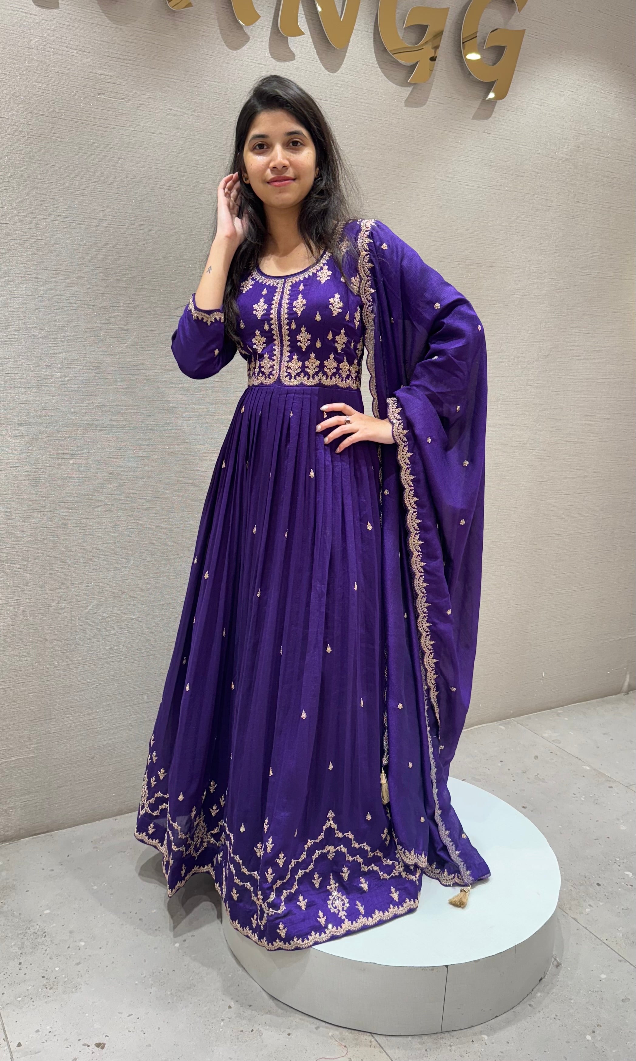 Purple EMBROIDERED ANARKALI LONG DRESS