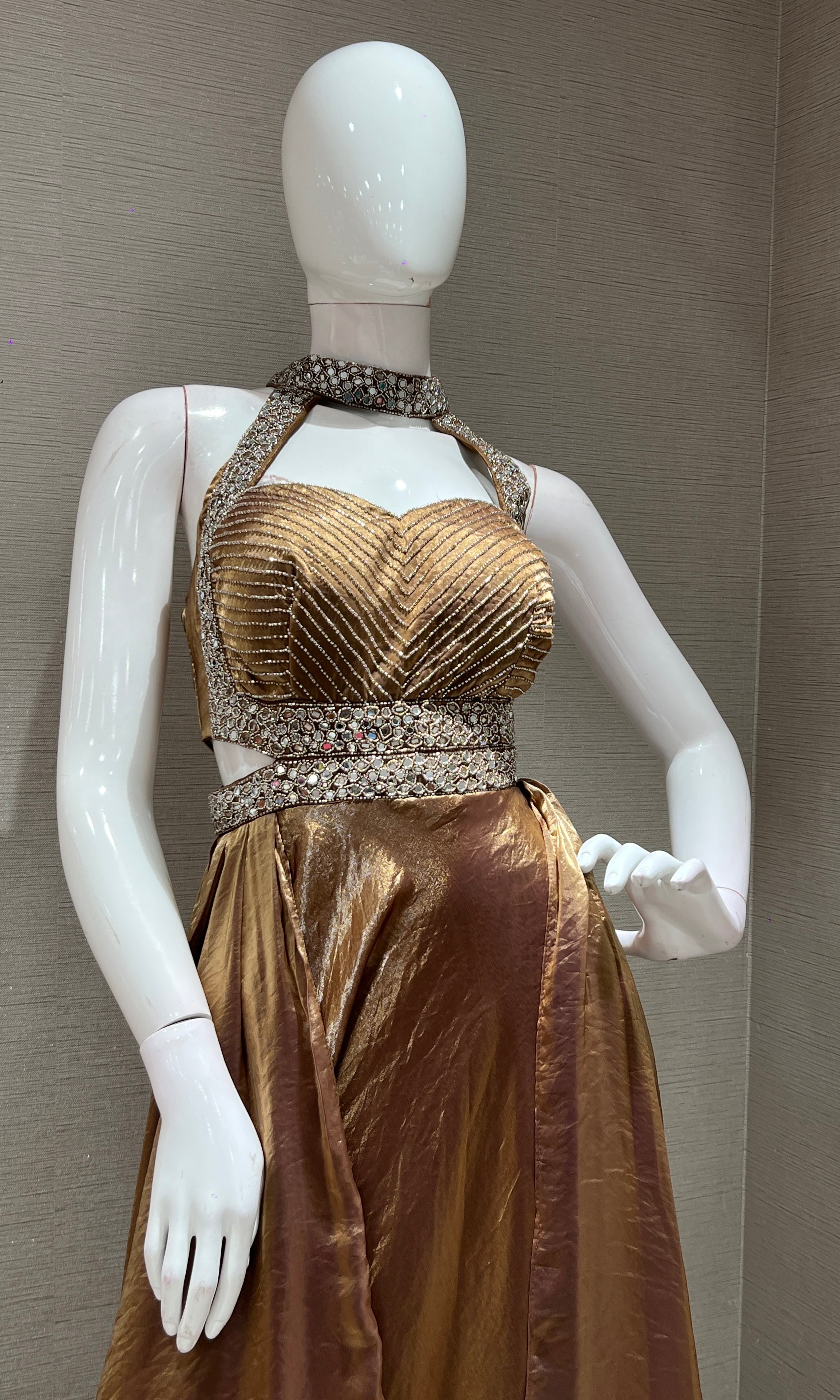 brown AND gold EMBELLISHED JUMPSUIT