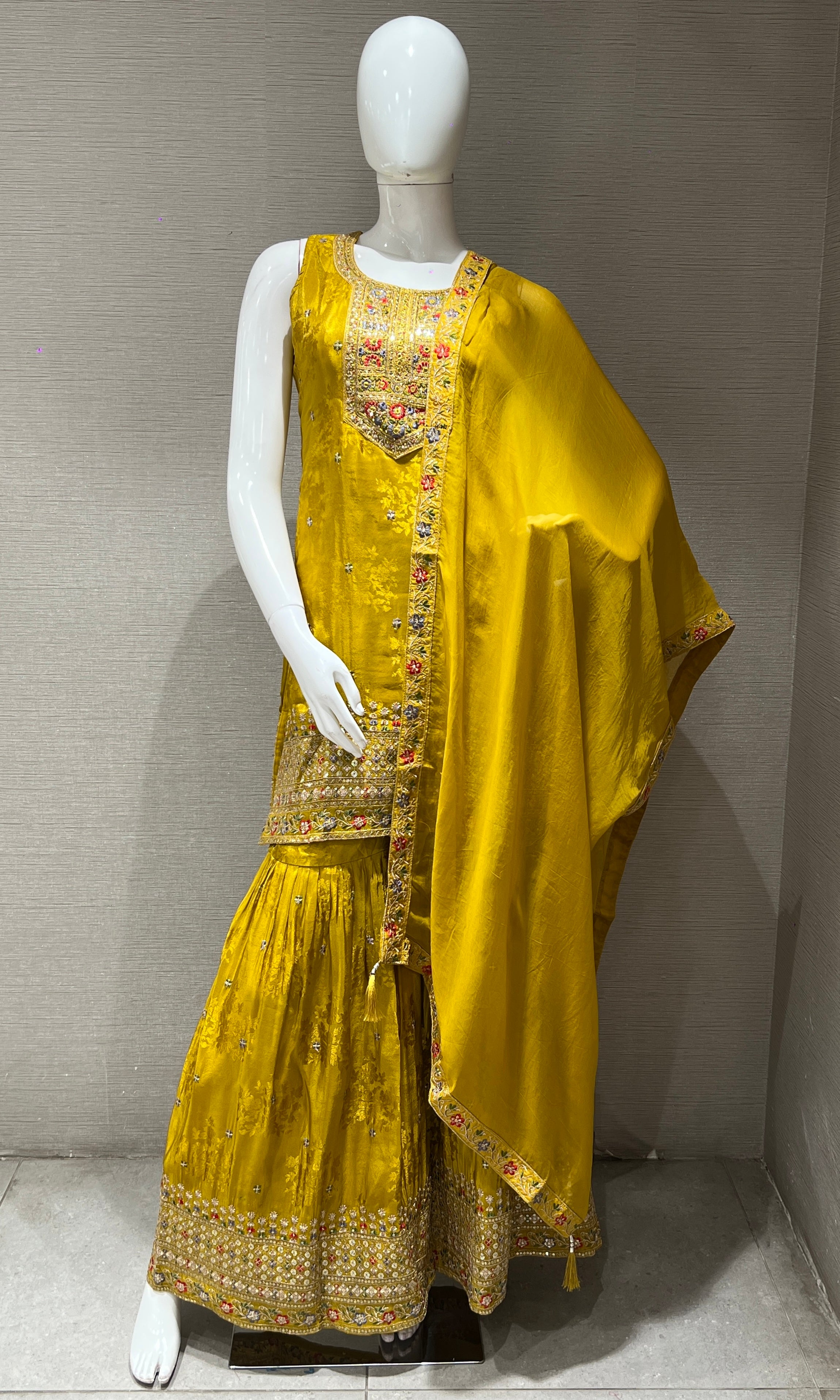Yellow Golden Glow Embroidered Sharara Set