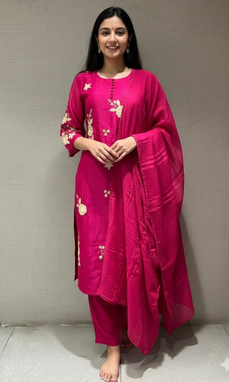 Rani PINK FLORAL MOTIF KURTA SET