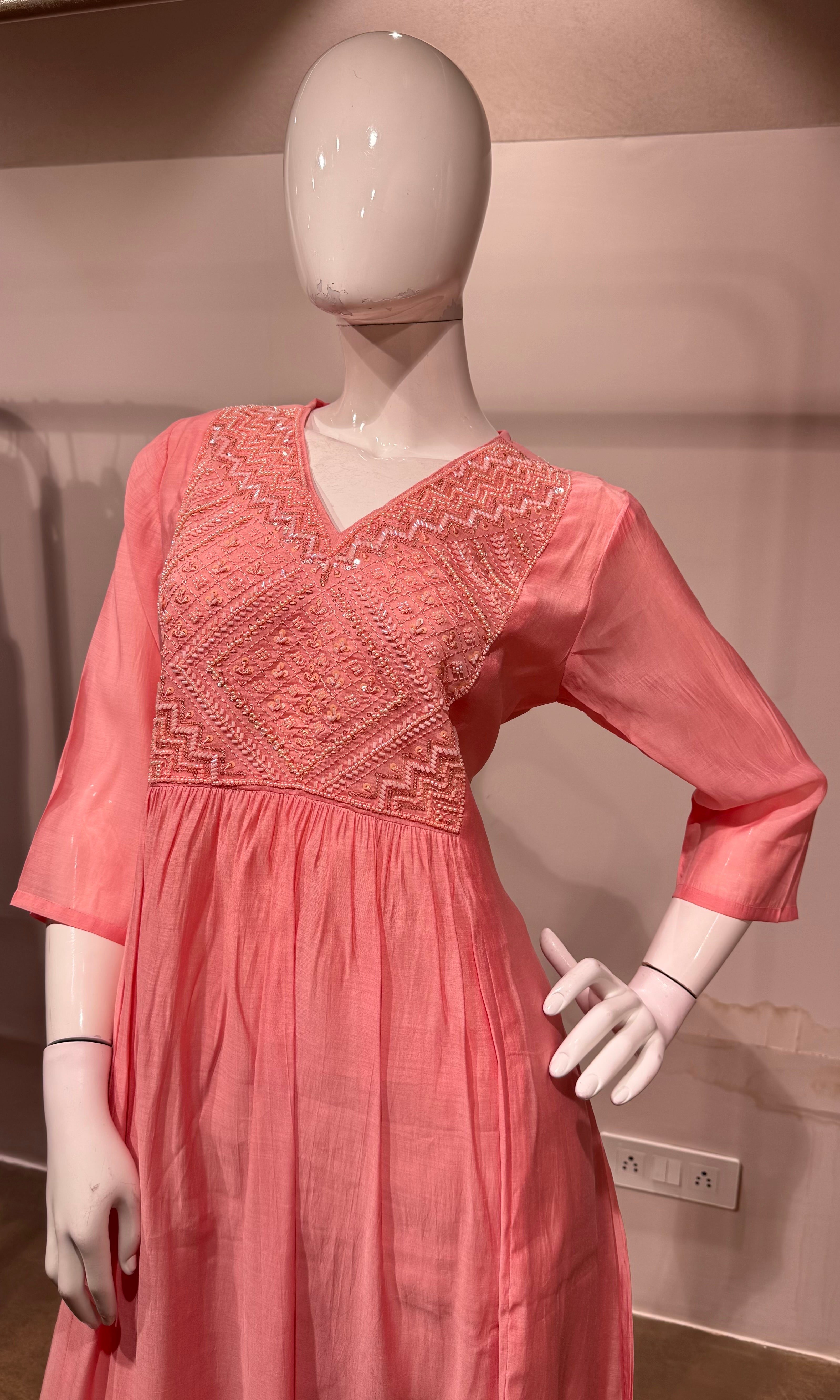 blush pink mul chanderi kurta set