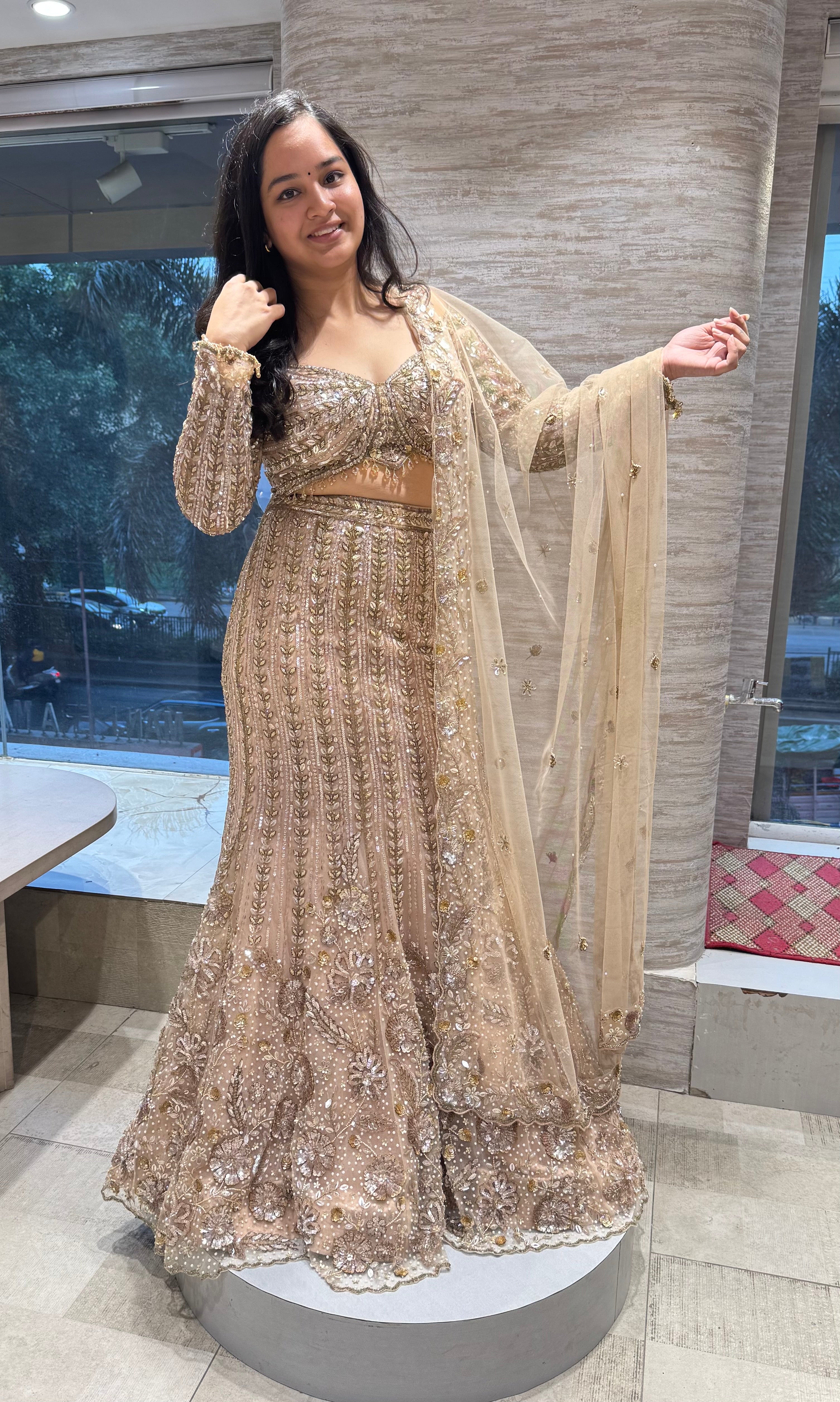 Gold Gilded Bridal Lehenga Ensemble