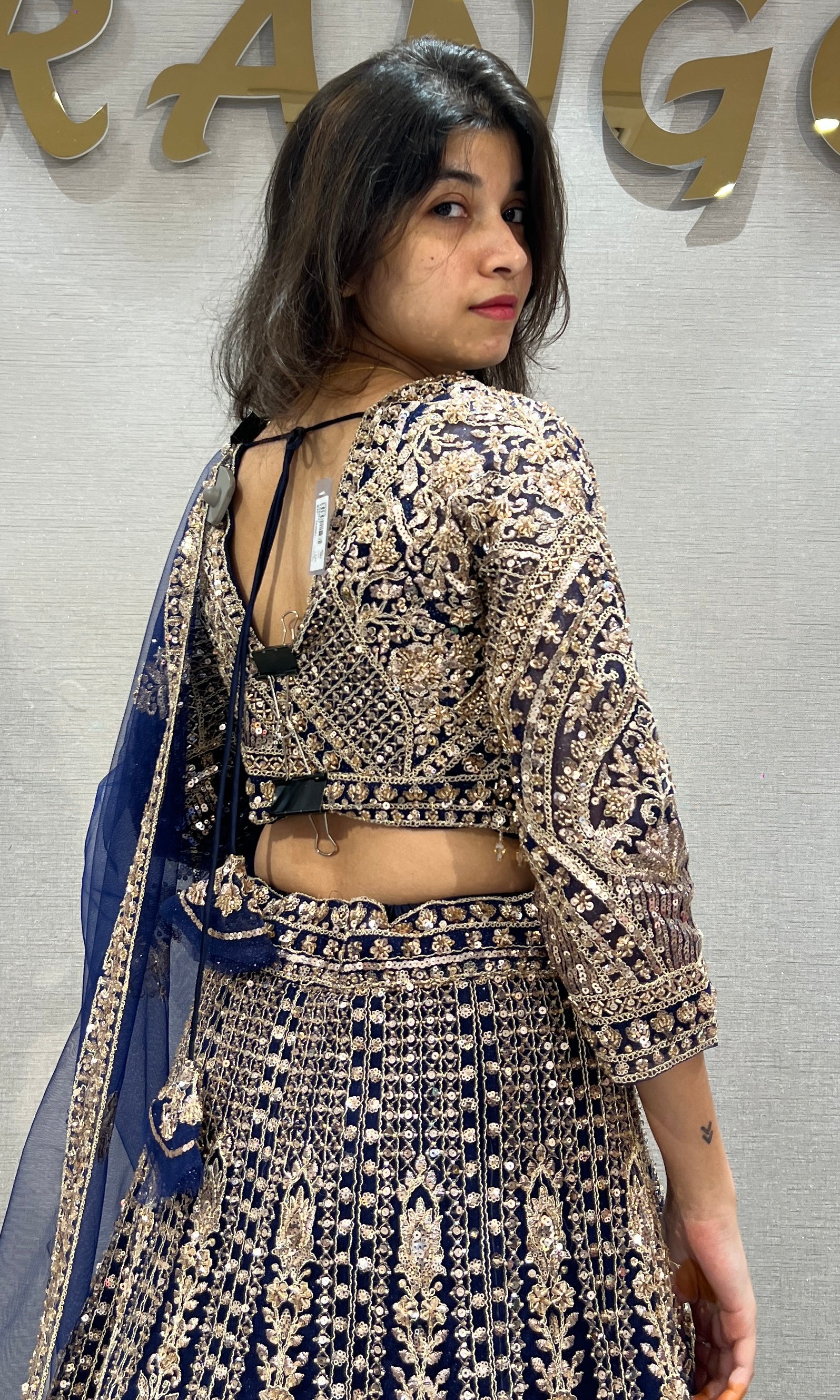 Navy Blue and Gold Heavy Embroidered Lehenga Choli Set