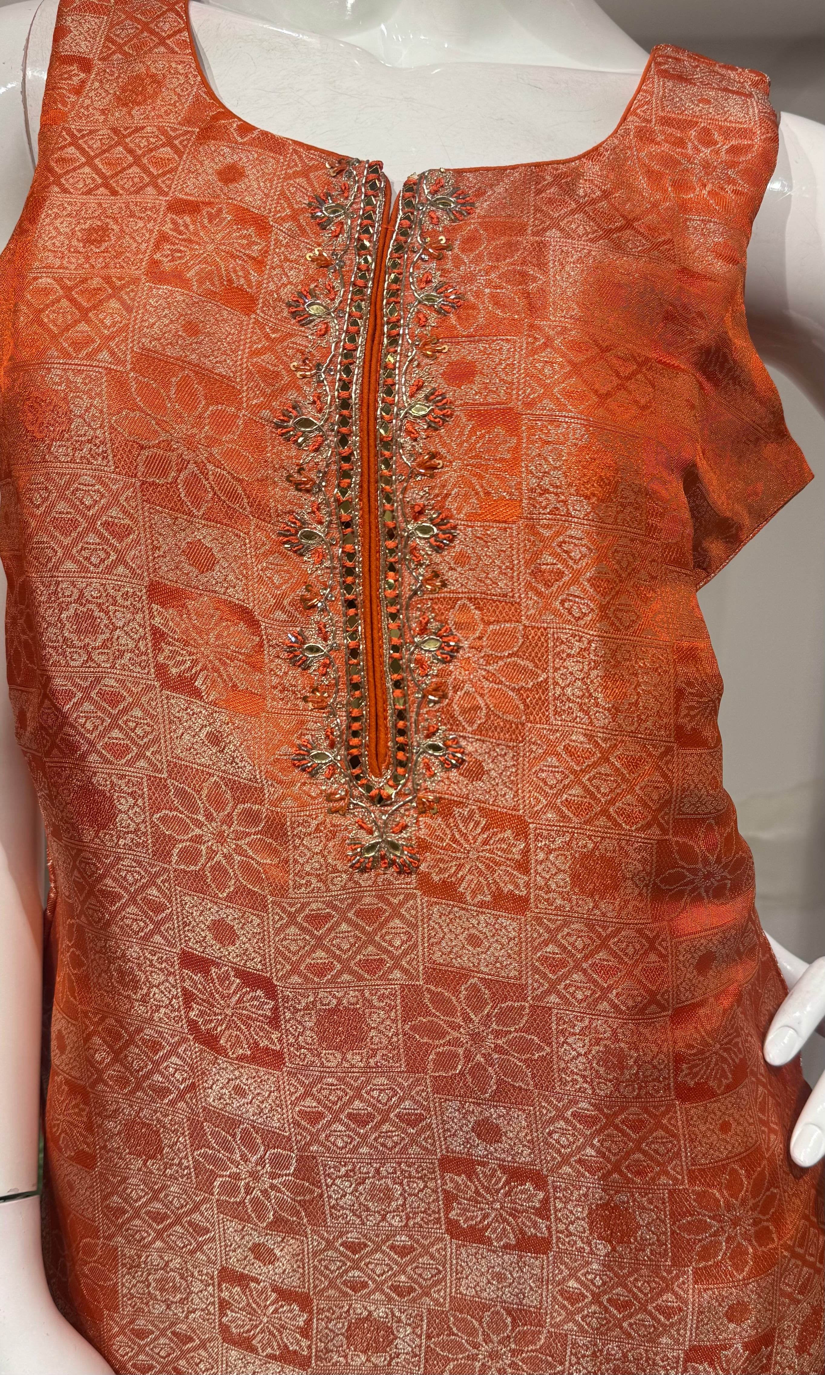 Orange banarasi silk kurta set