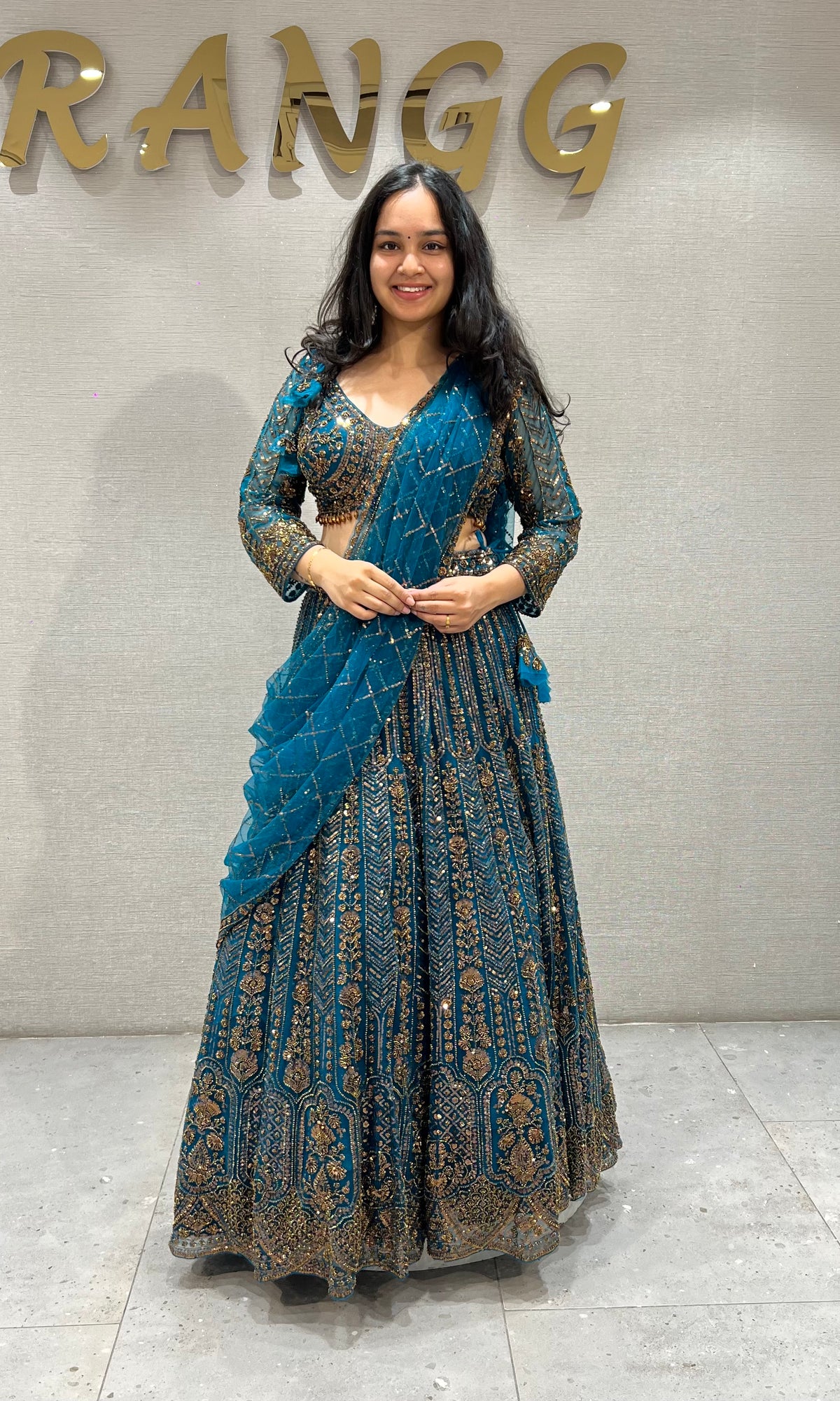 Peacock Blue & Gold Zari Work Lehenga Set