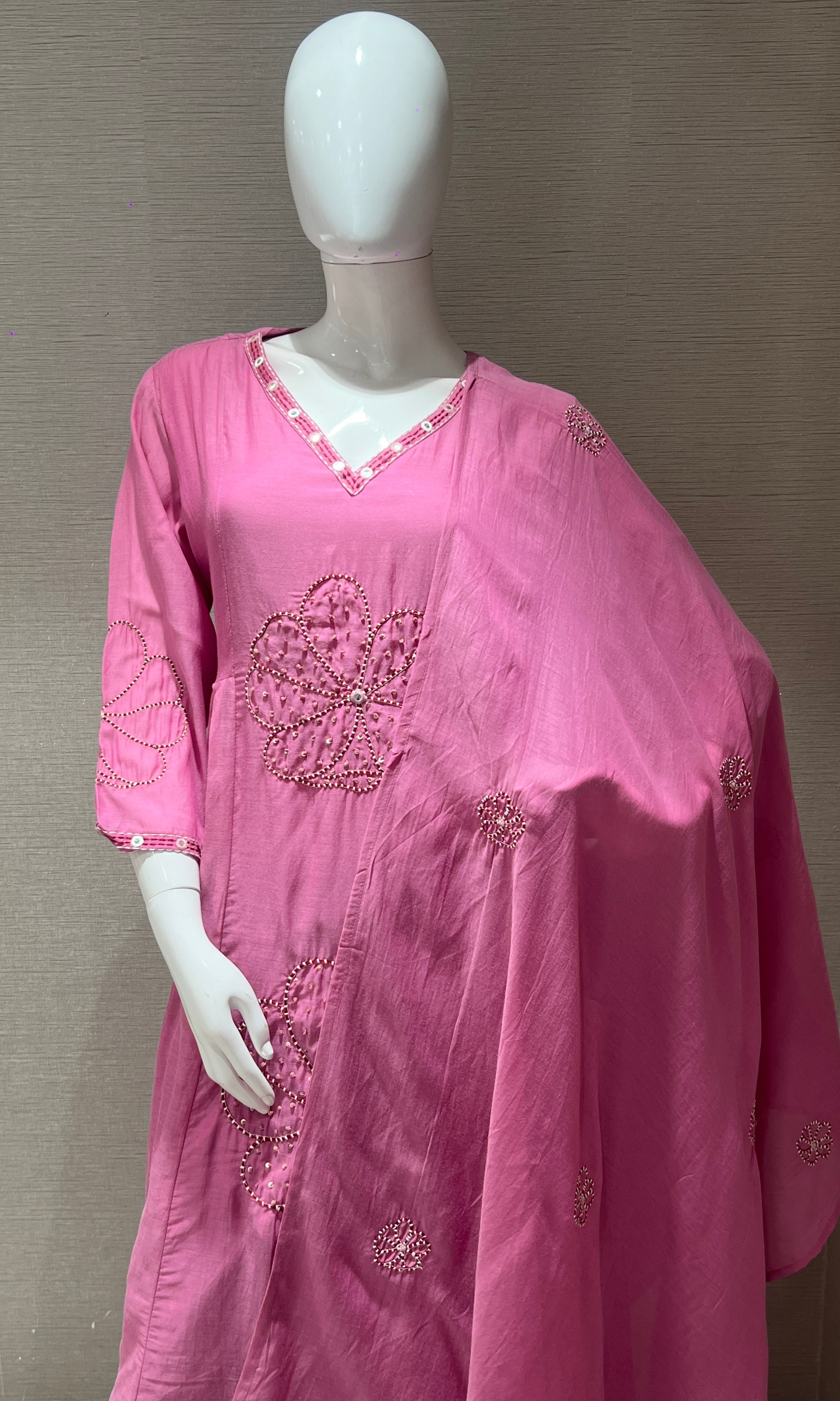 Light pink embroidered kurta set