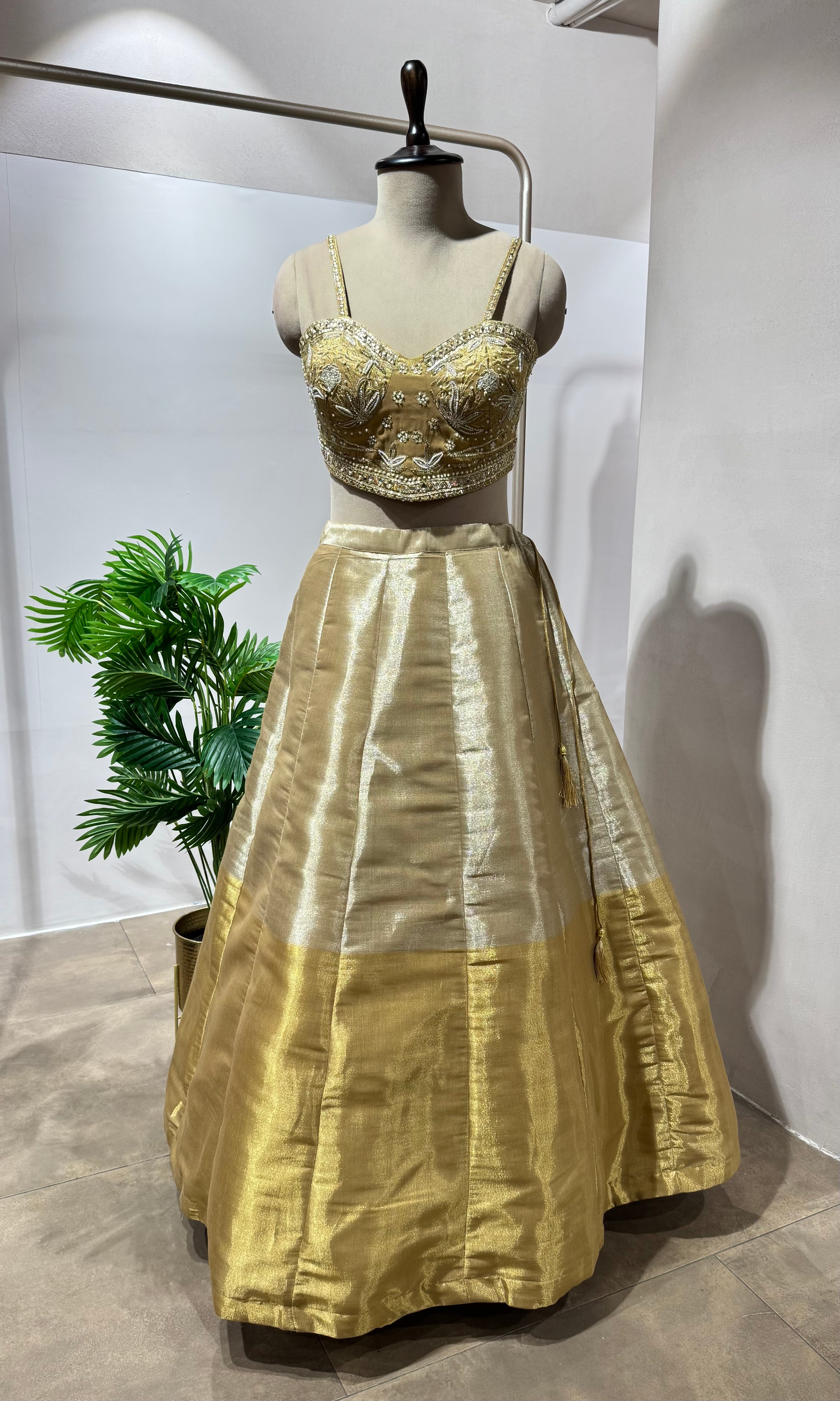 GOLDEN LEHENGA WITH CORSET BLOUSE