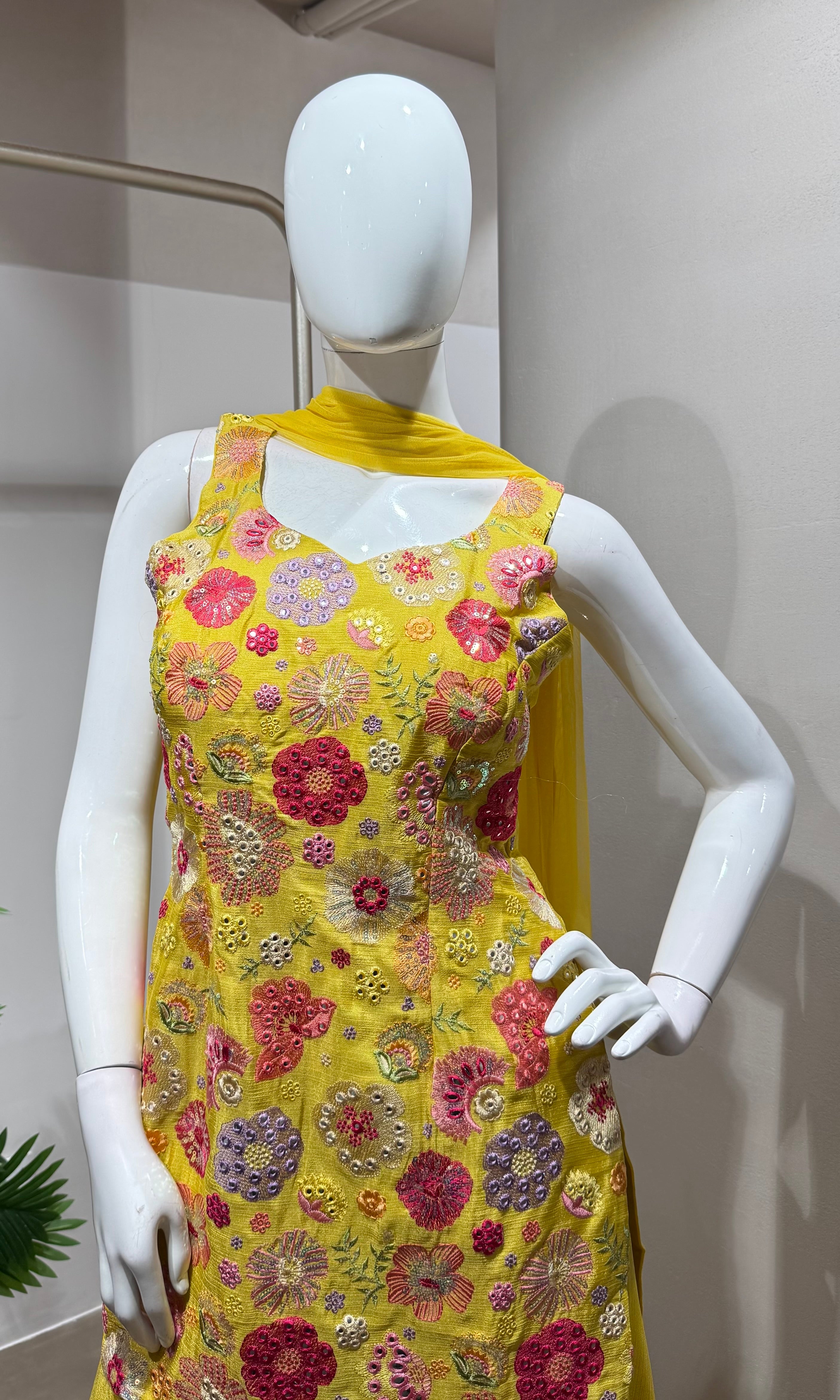 yellow floral print sharara set