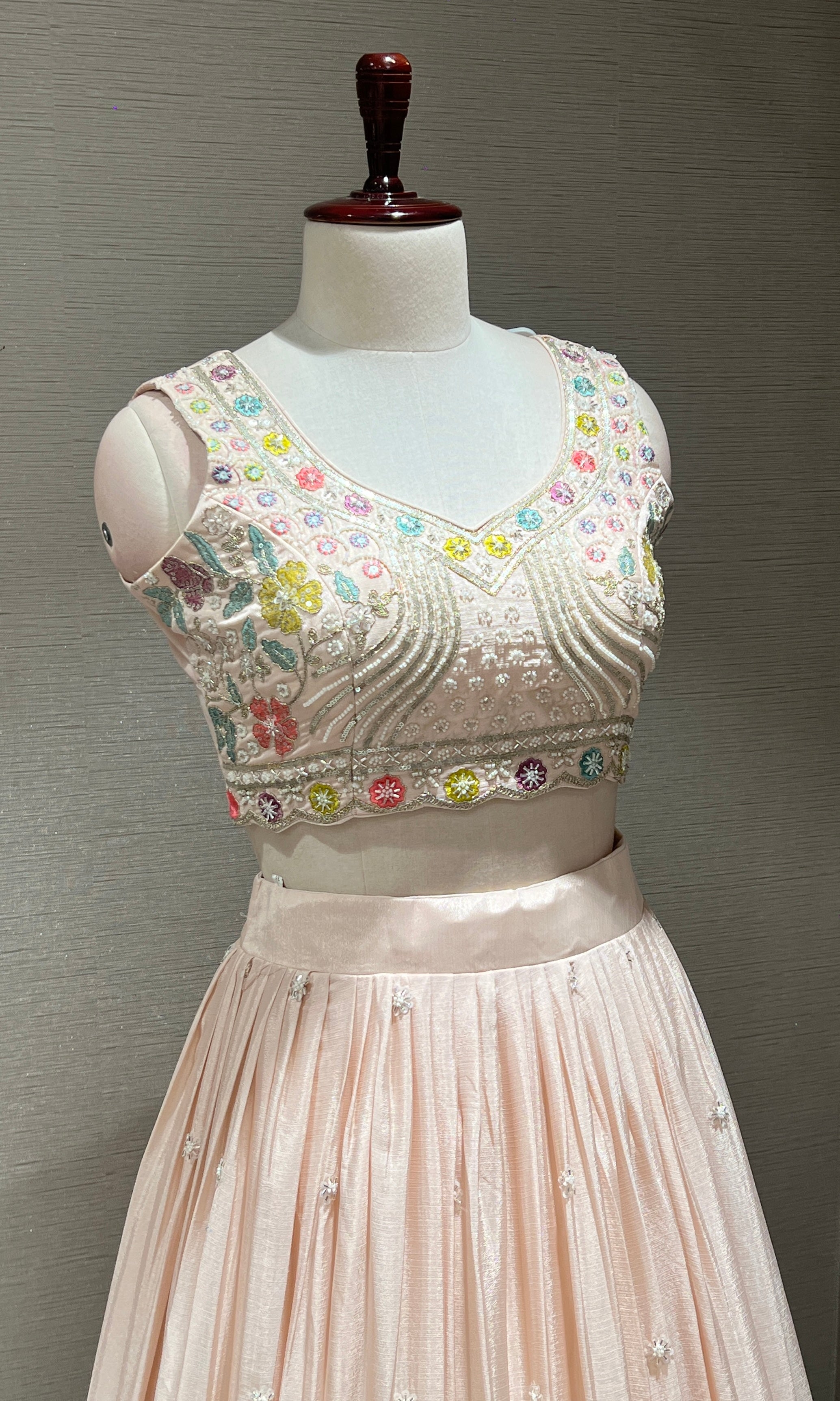 Light peach FLORAL EMBROIDERED Lehenga