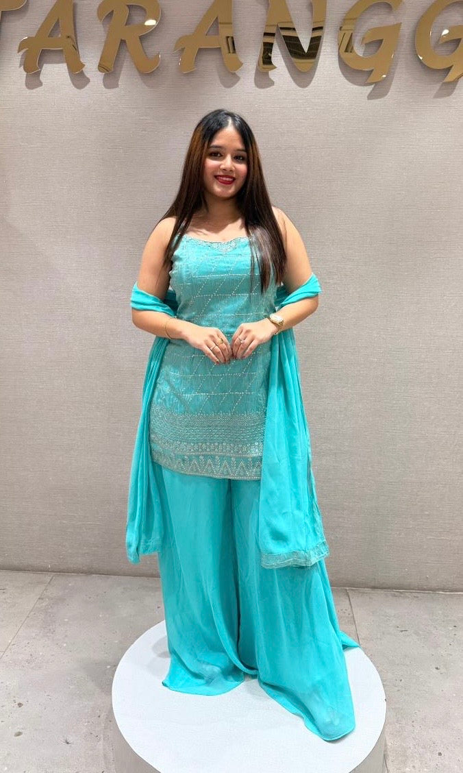 Sea blue emboridered sharara