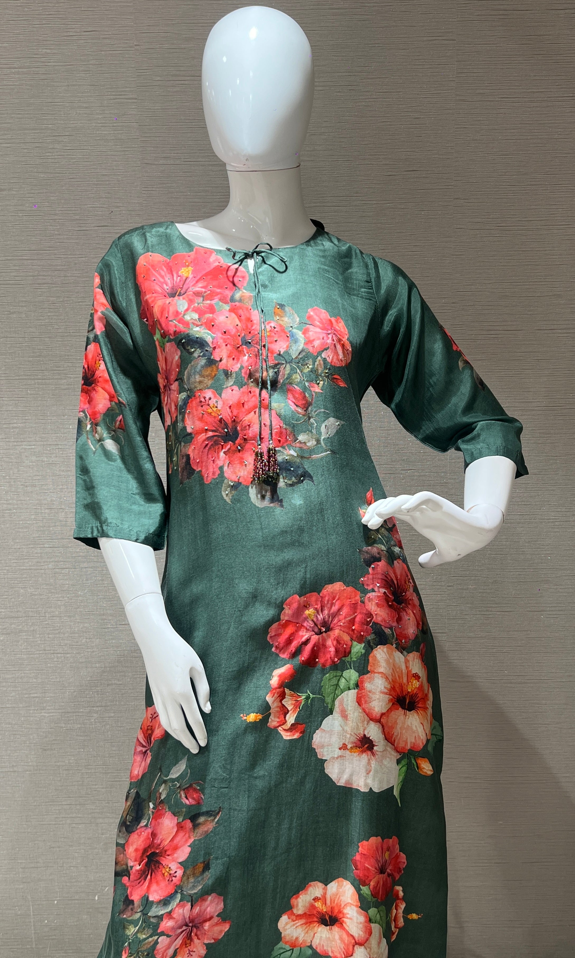 Bottle green floral Kurti top