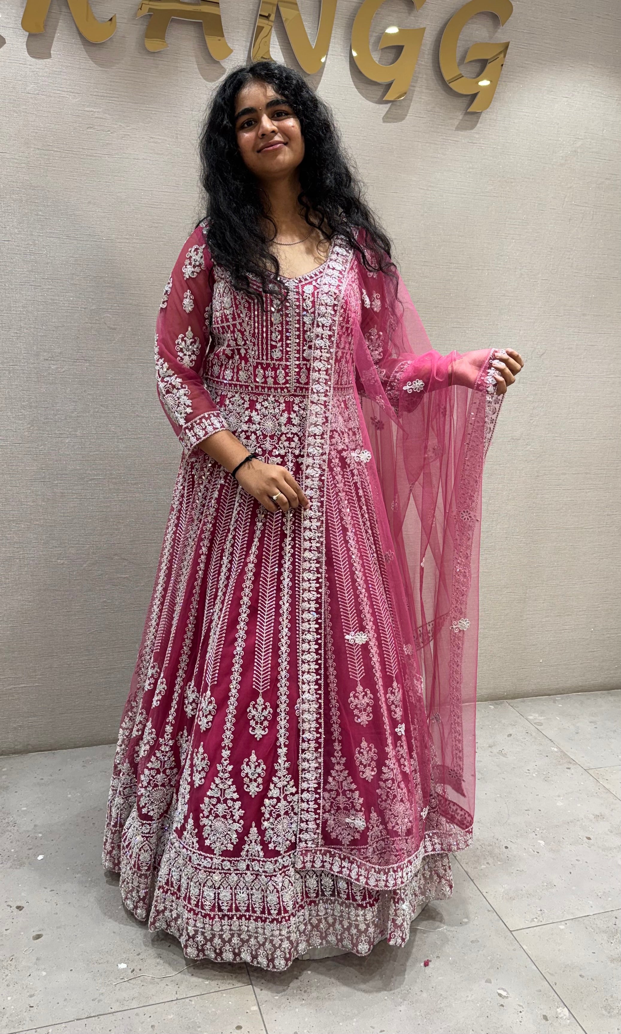 Pink Ethereal Magenta Net Wedding Gown