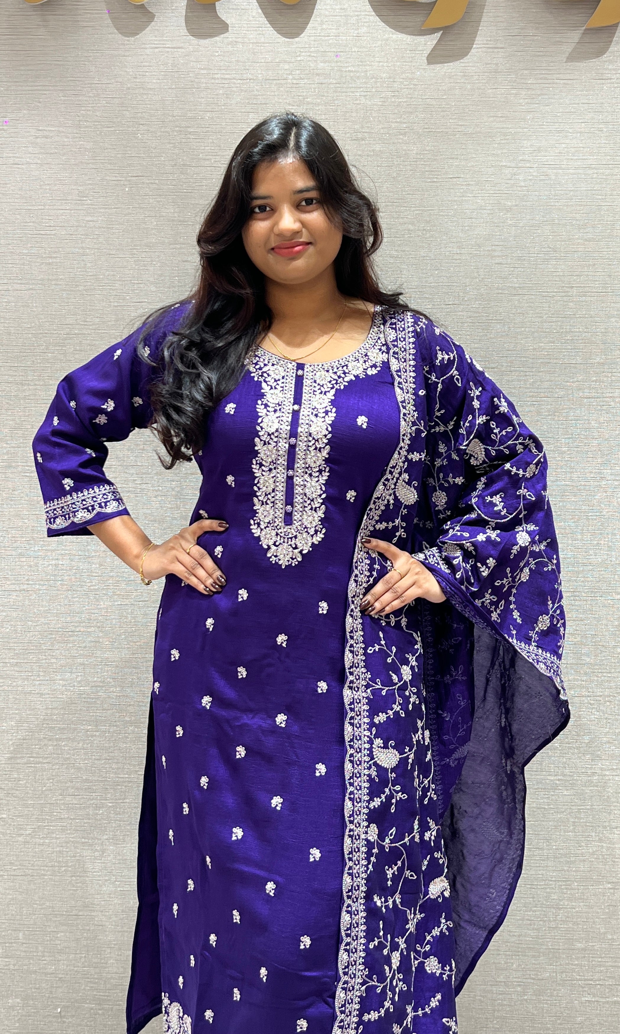 Royal Purple Embroidered kurta set