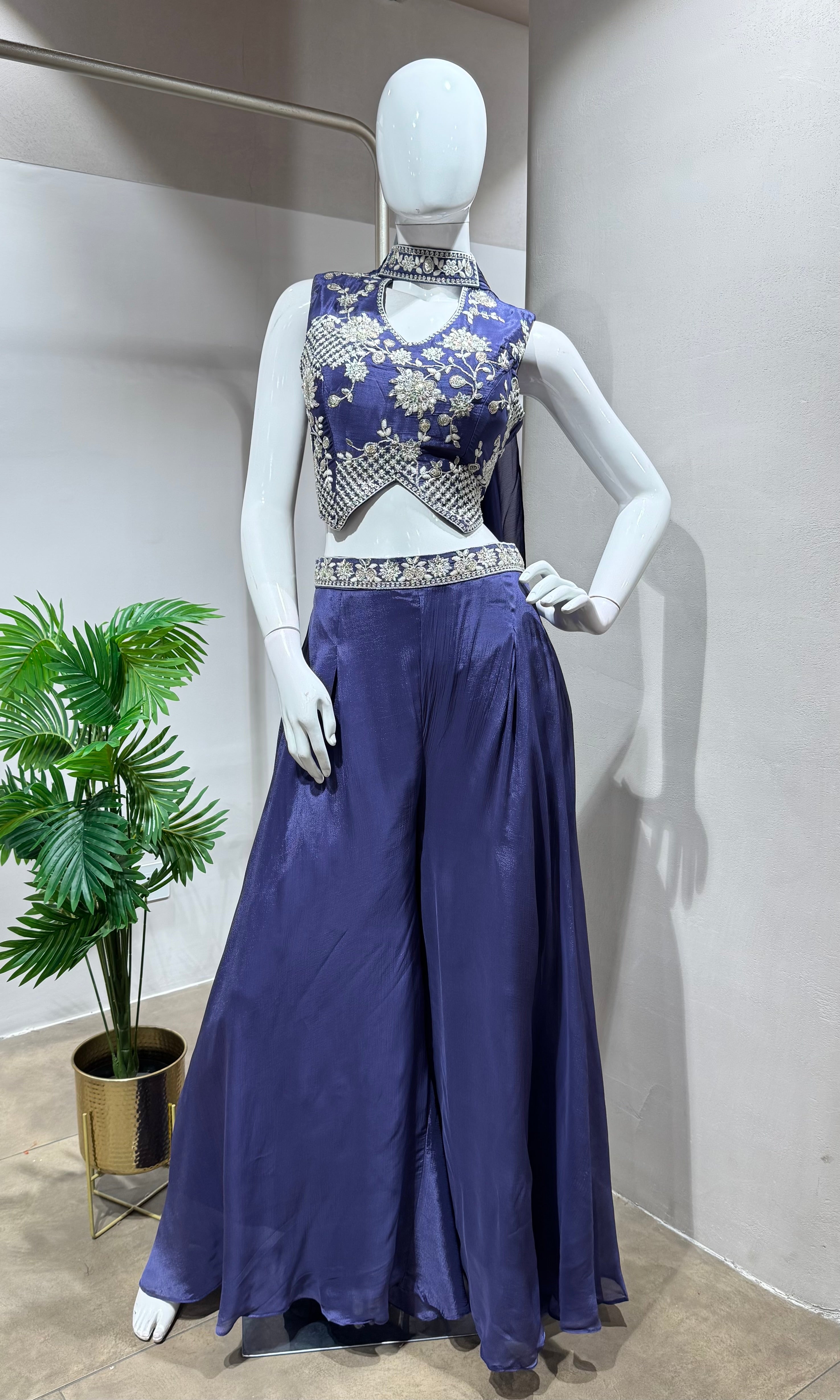 VIOLET Embroidered Crop Top WITH Palazzo Set