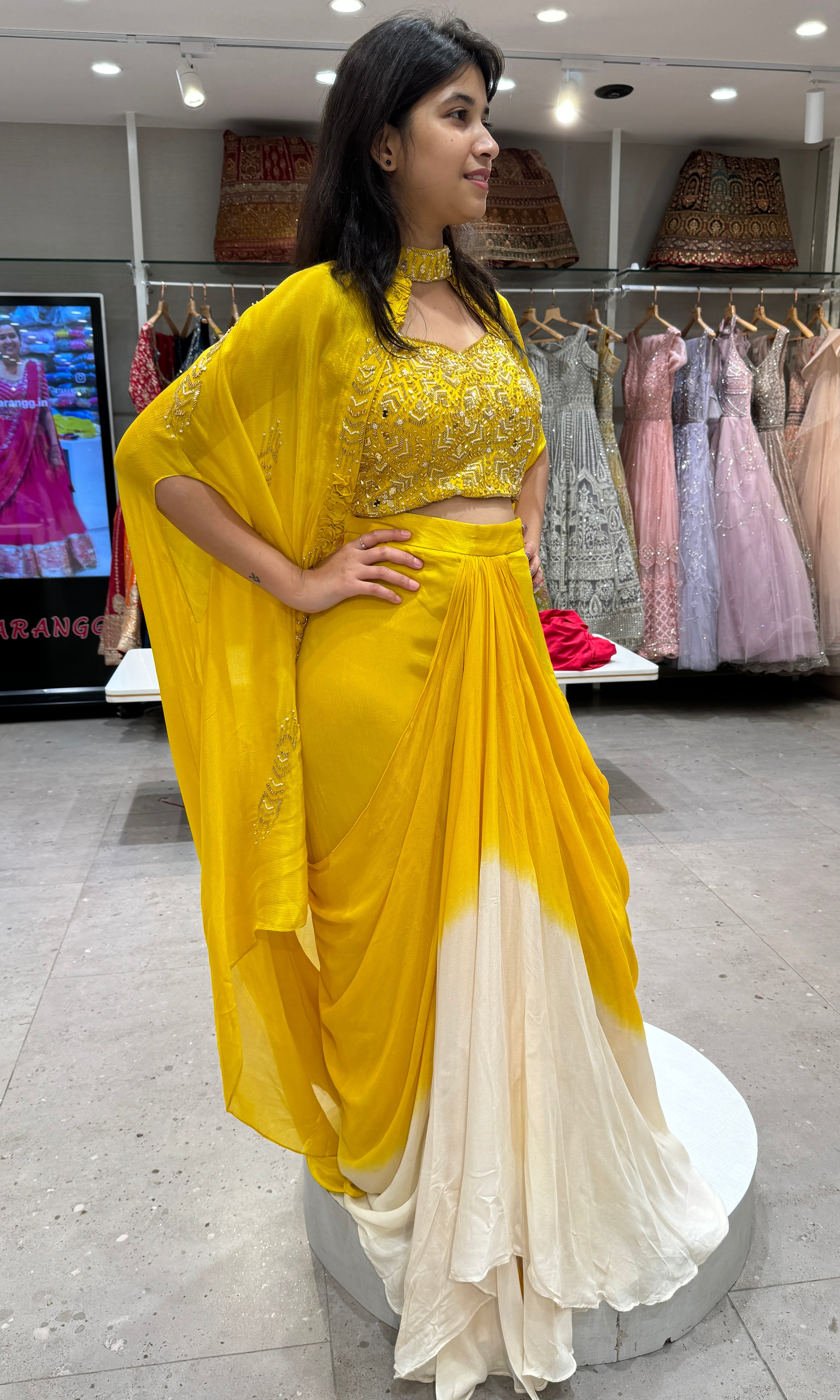 Yellow dress with cape