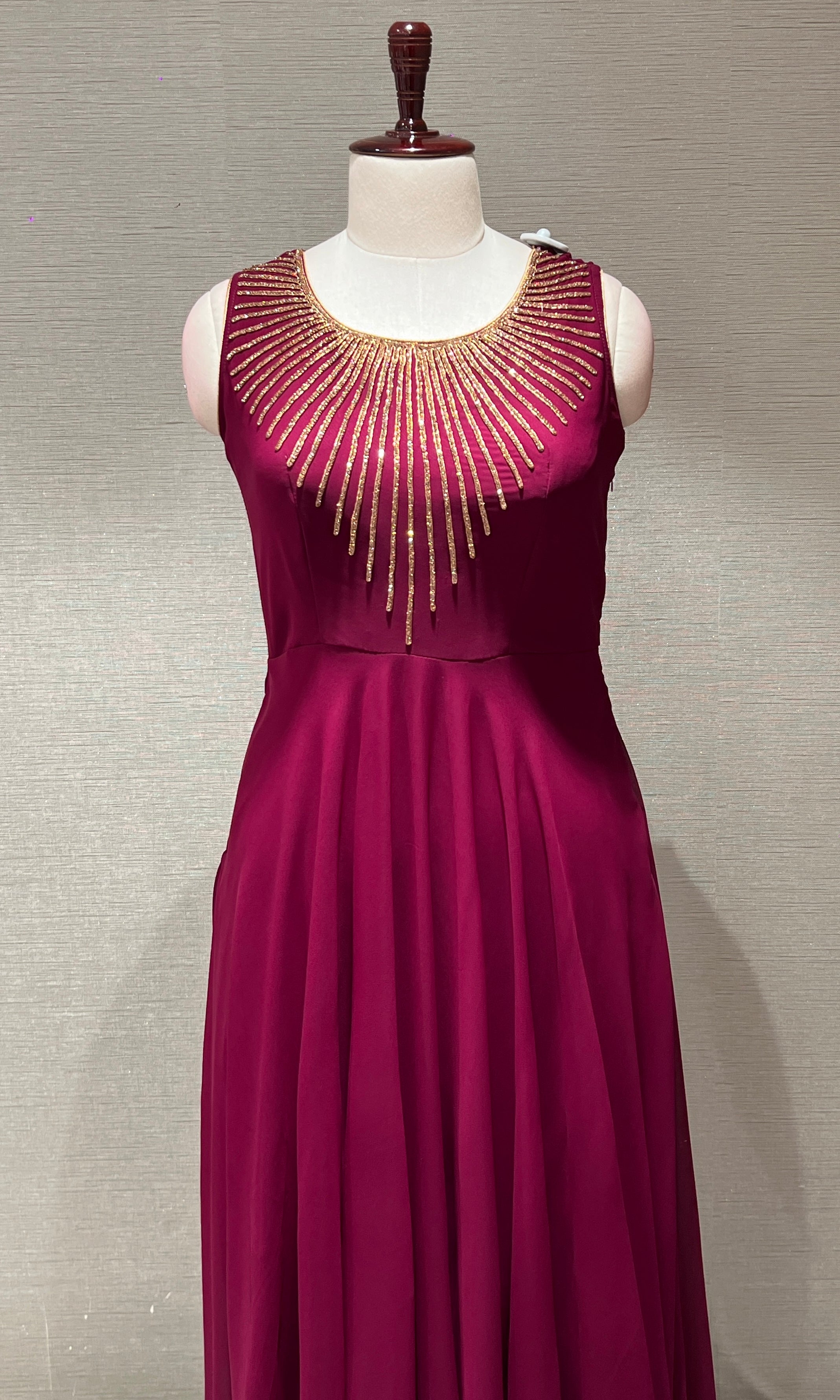 Wine Georgette long dress, maroon red