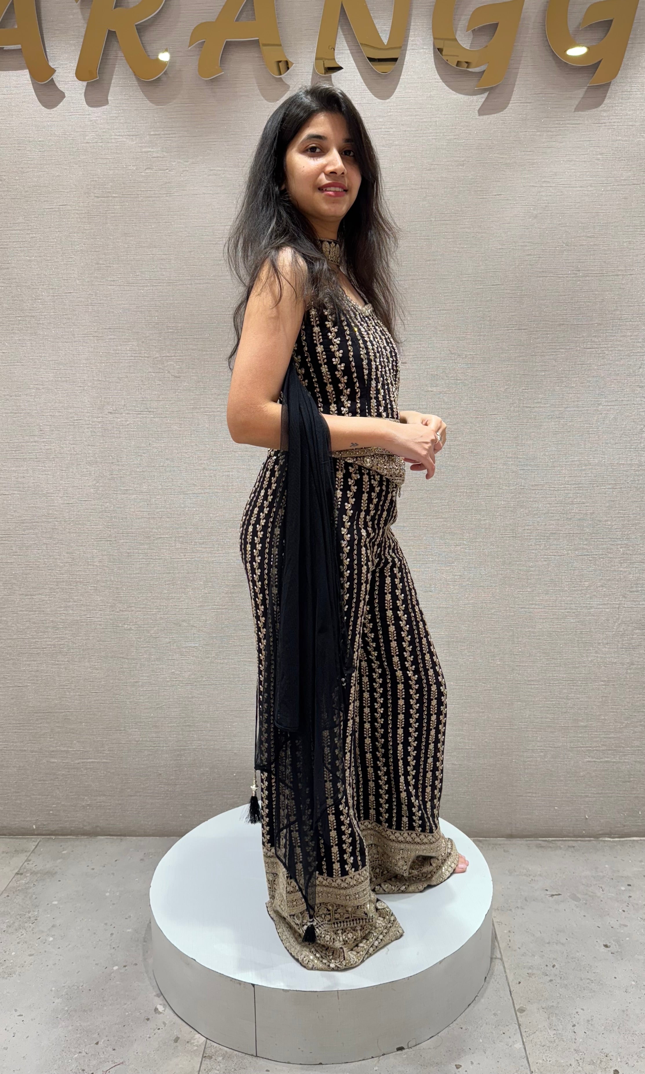 Black PEPLUM GOLD PALAZZO SET