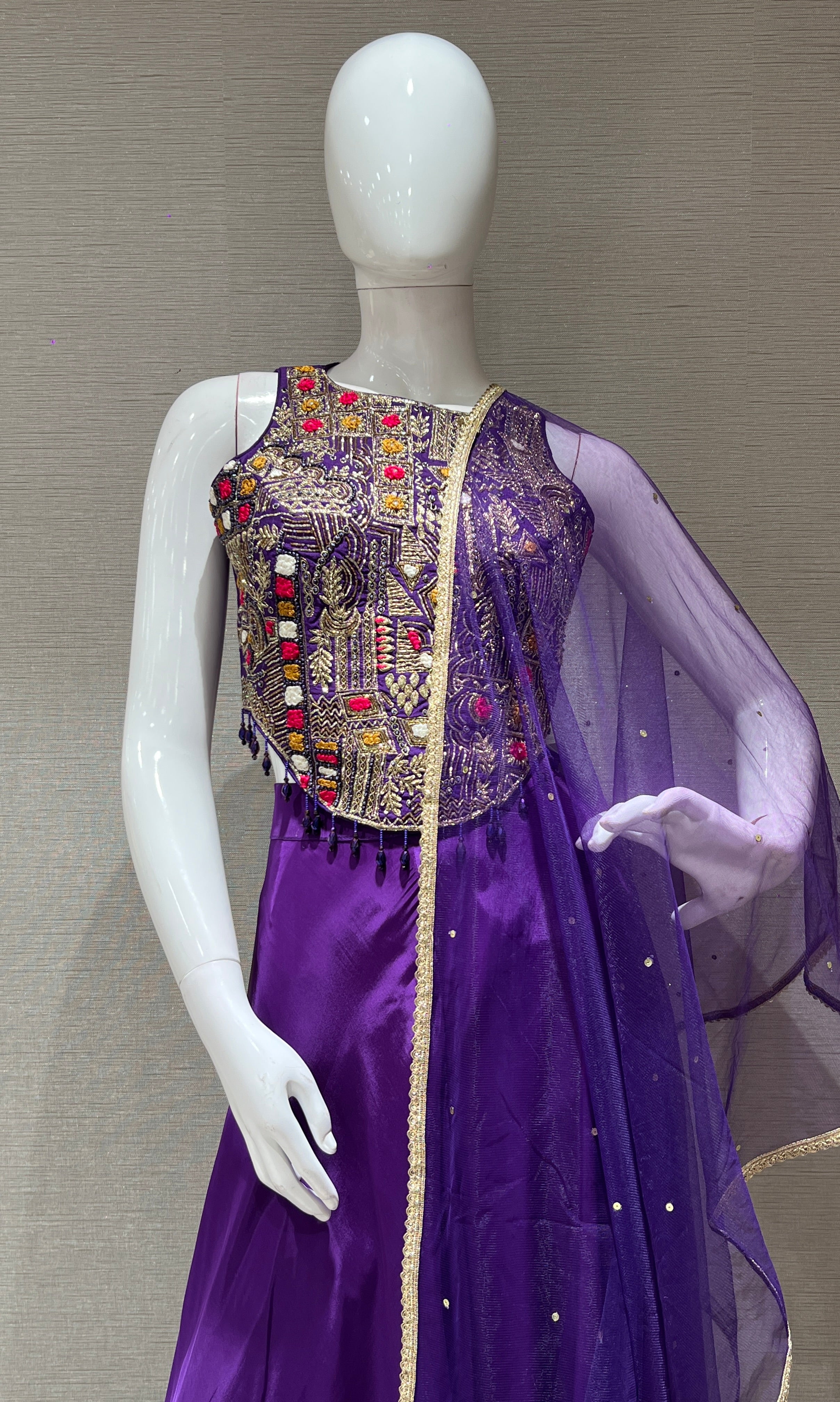 Purple multi embroidered corset BLOUSE palazzo SET