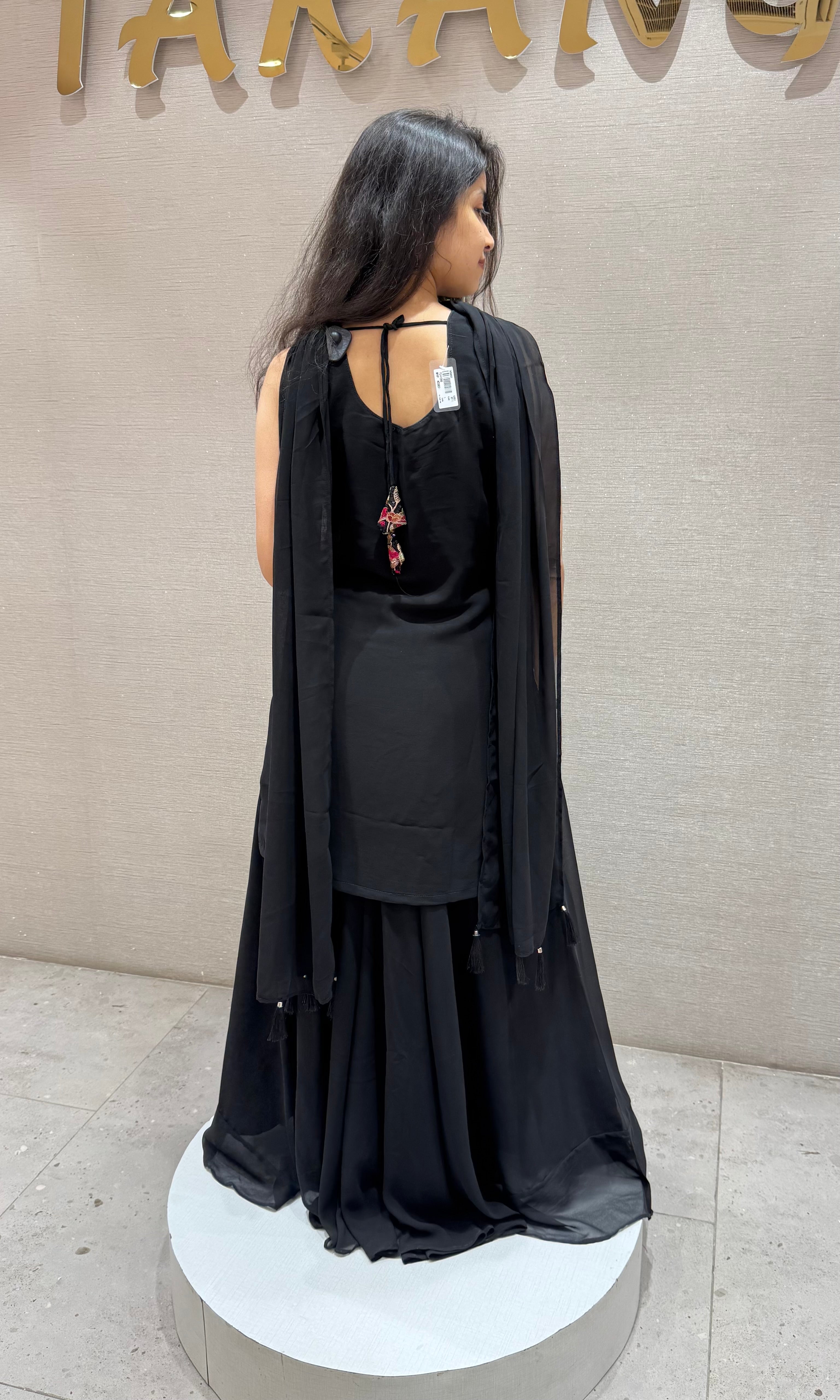Black FLORAL EMBROIDERED SHARARA SET