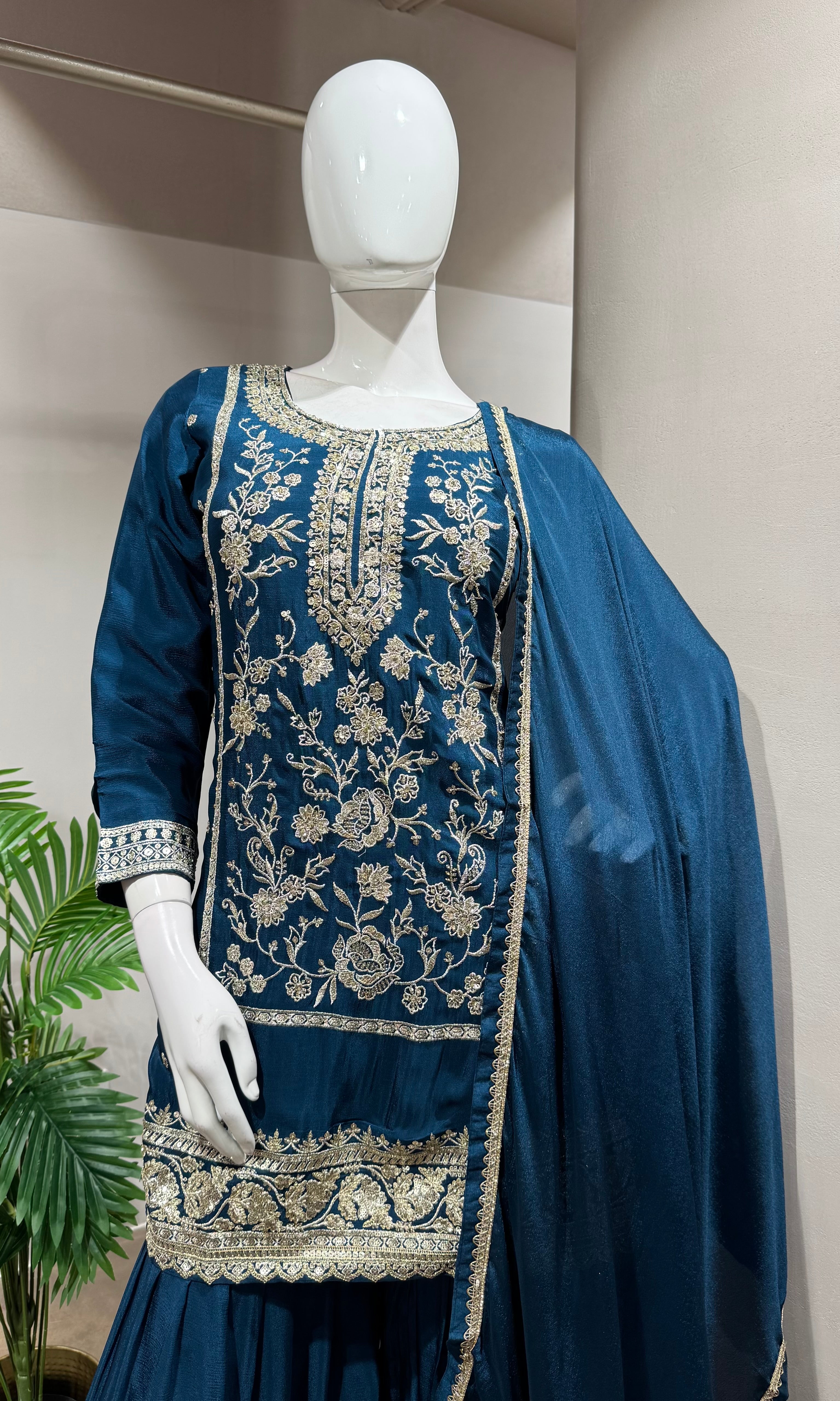 Blue Embroidered Sharara Set