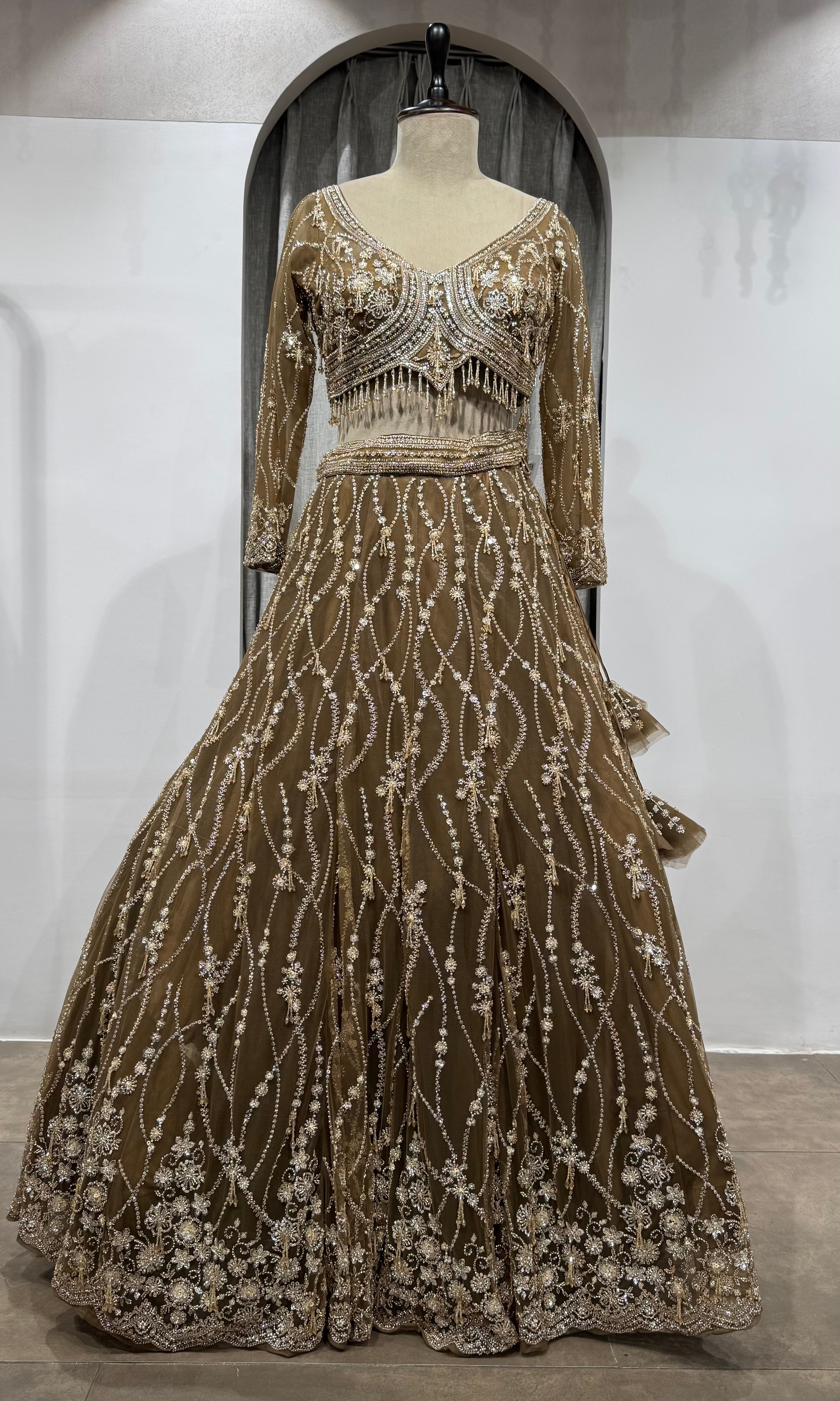 Mocha Brown Designer Lehenga with Sequins