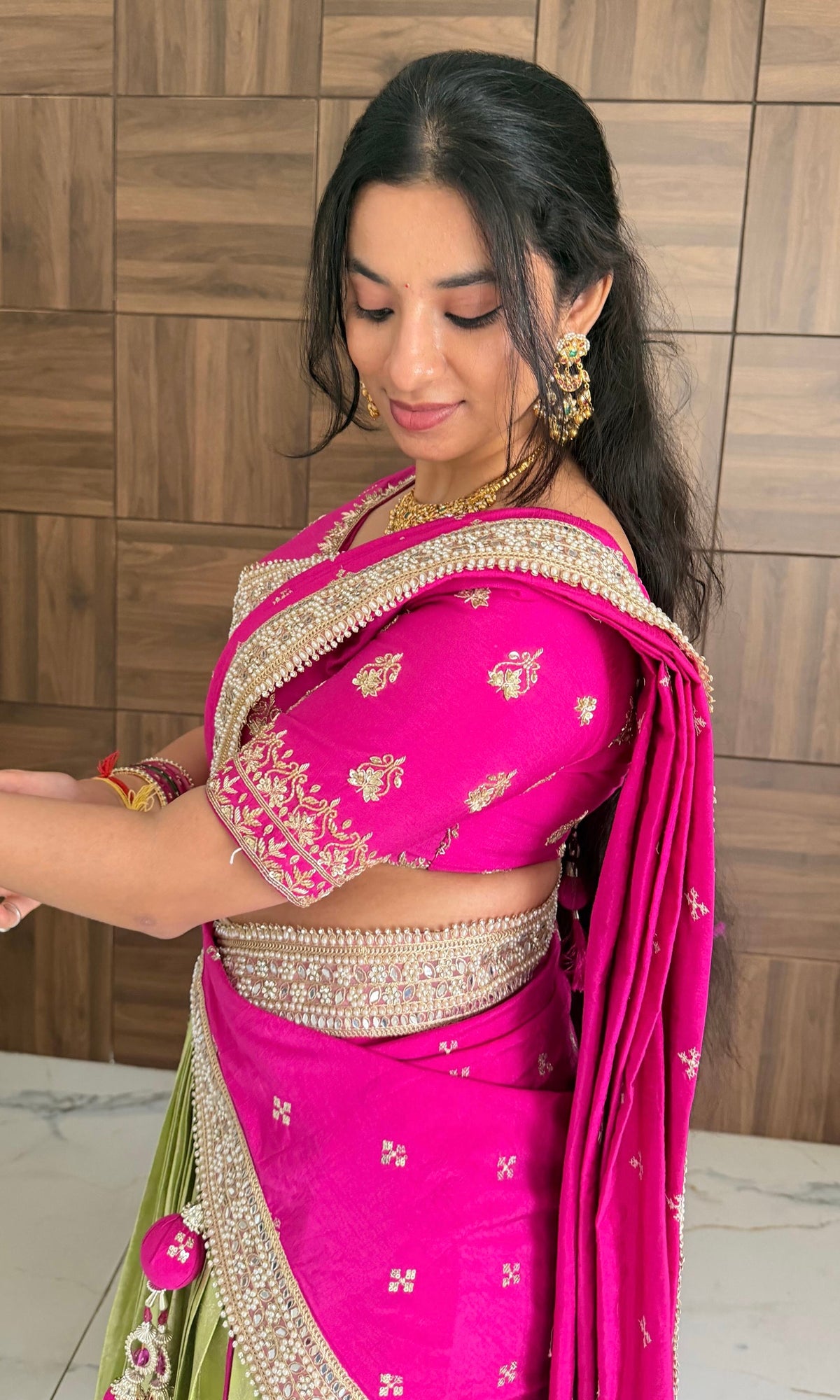 Rani pink pattu Lehenga