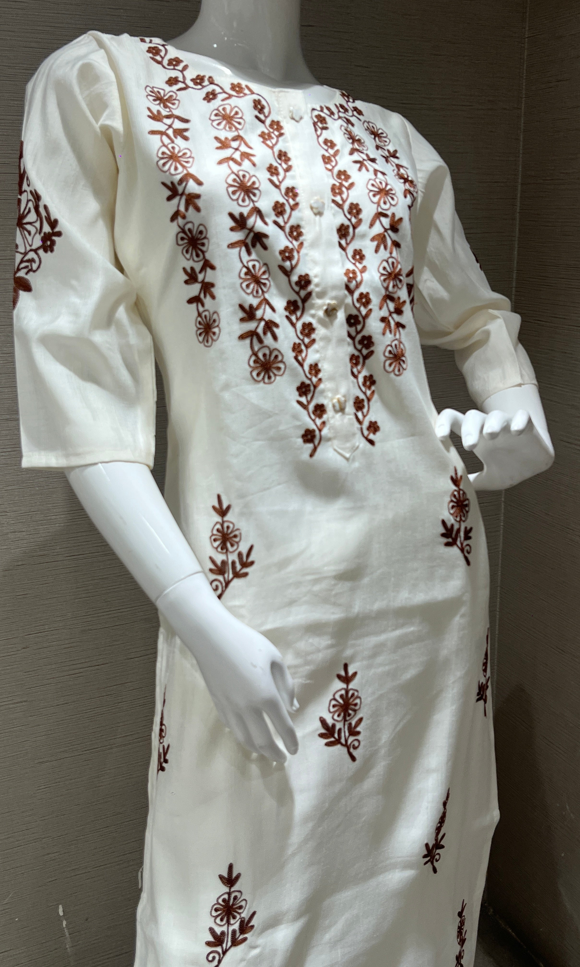 Elegant Cream Embroidered Kurti top