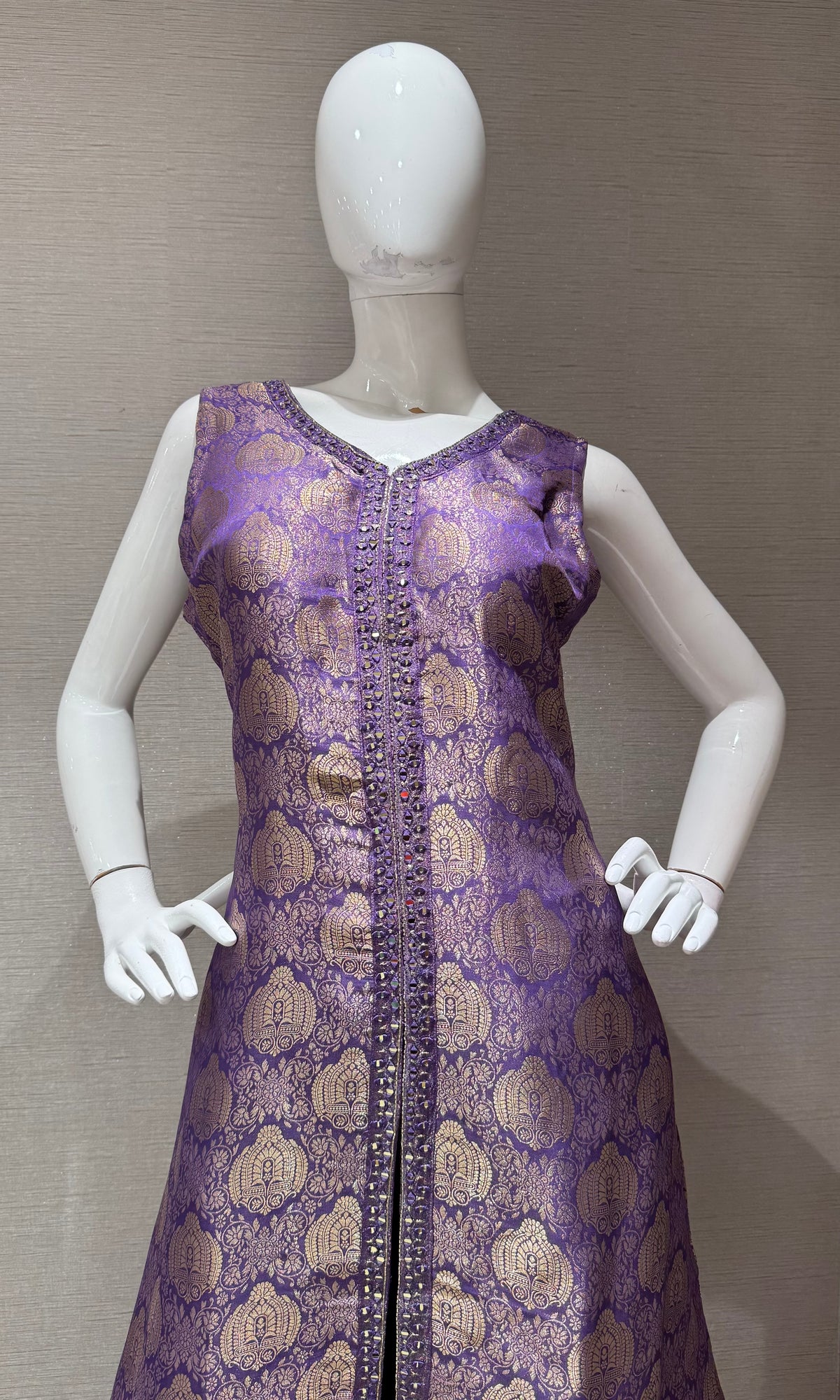 Purple and Gold Banarasi Silk Anarkali Set with Dupatta