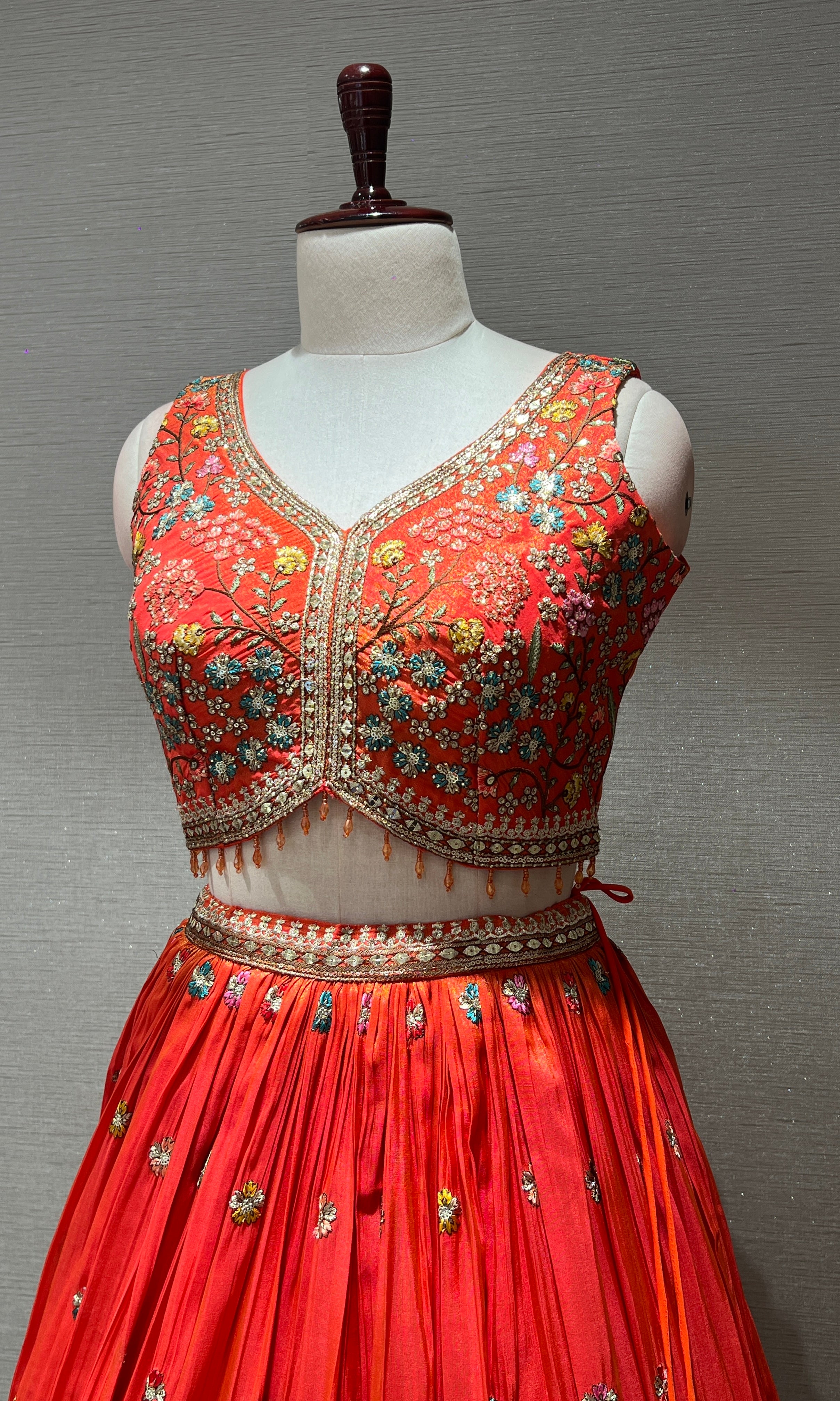 Orange golden floral embroidered Lehenga
