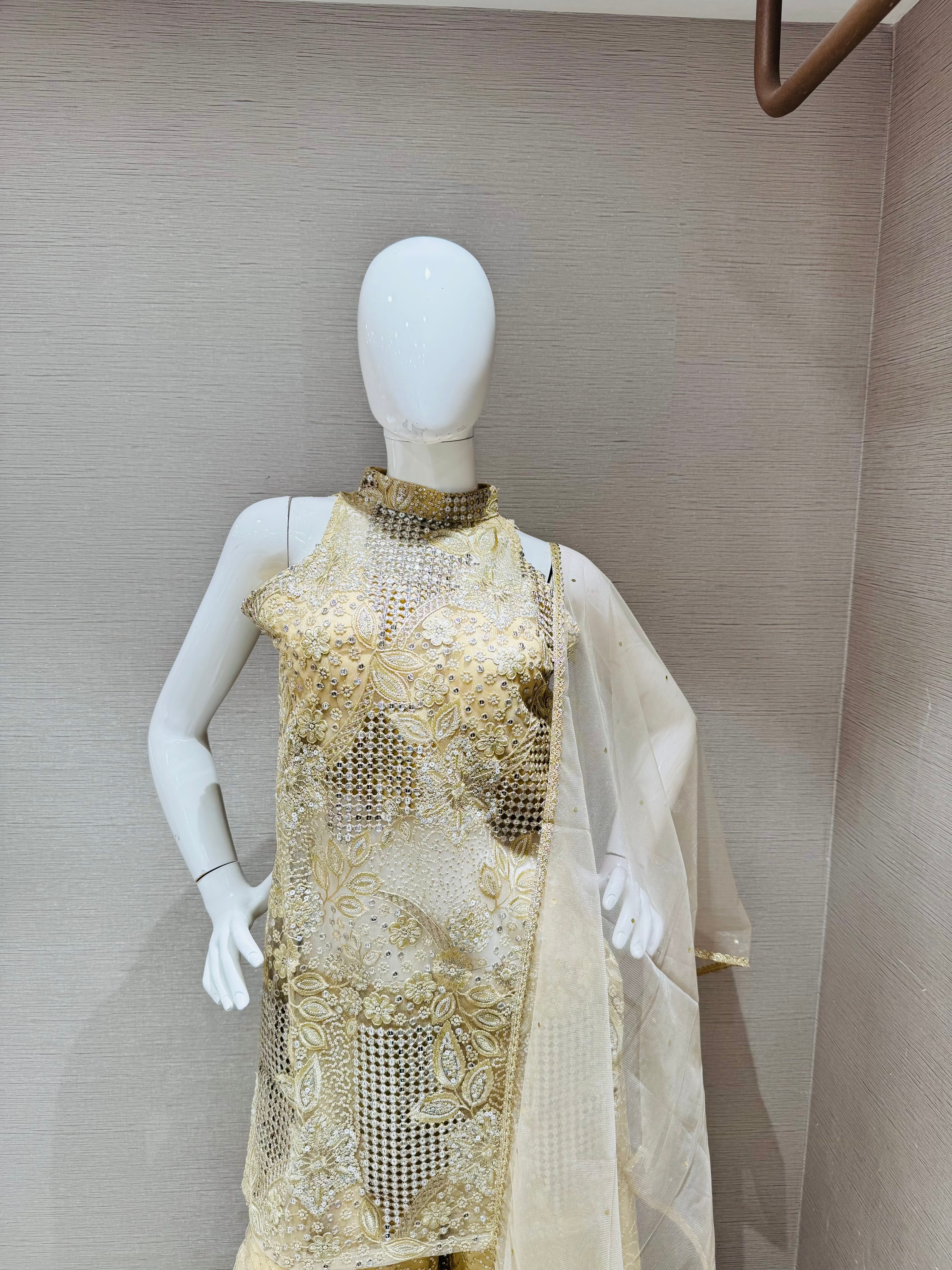 Gold Crystal Embroidered Sharara Set