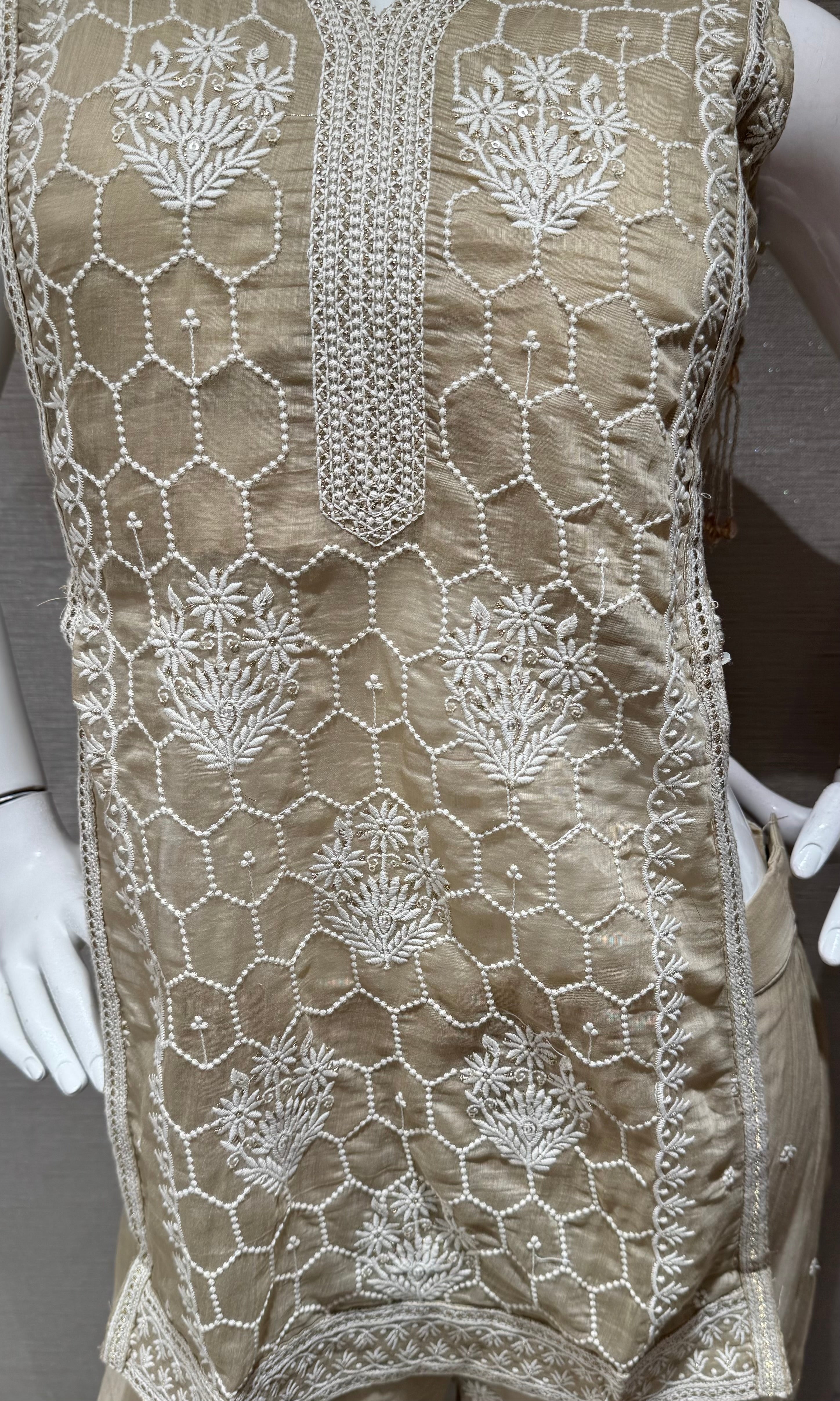 Beige Floral Embroidered palazzo set