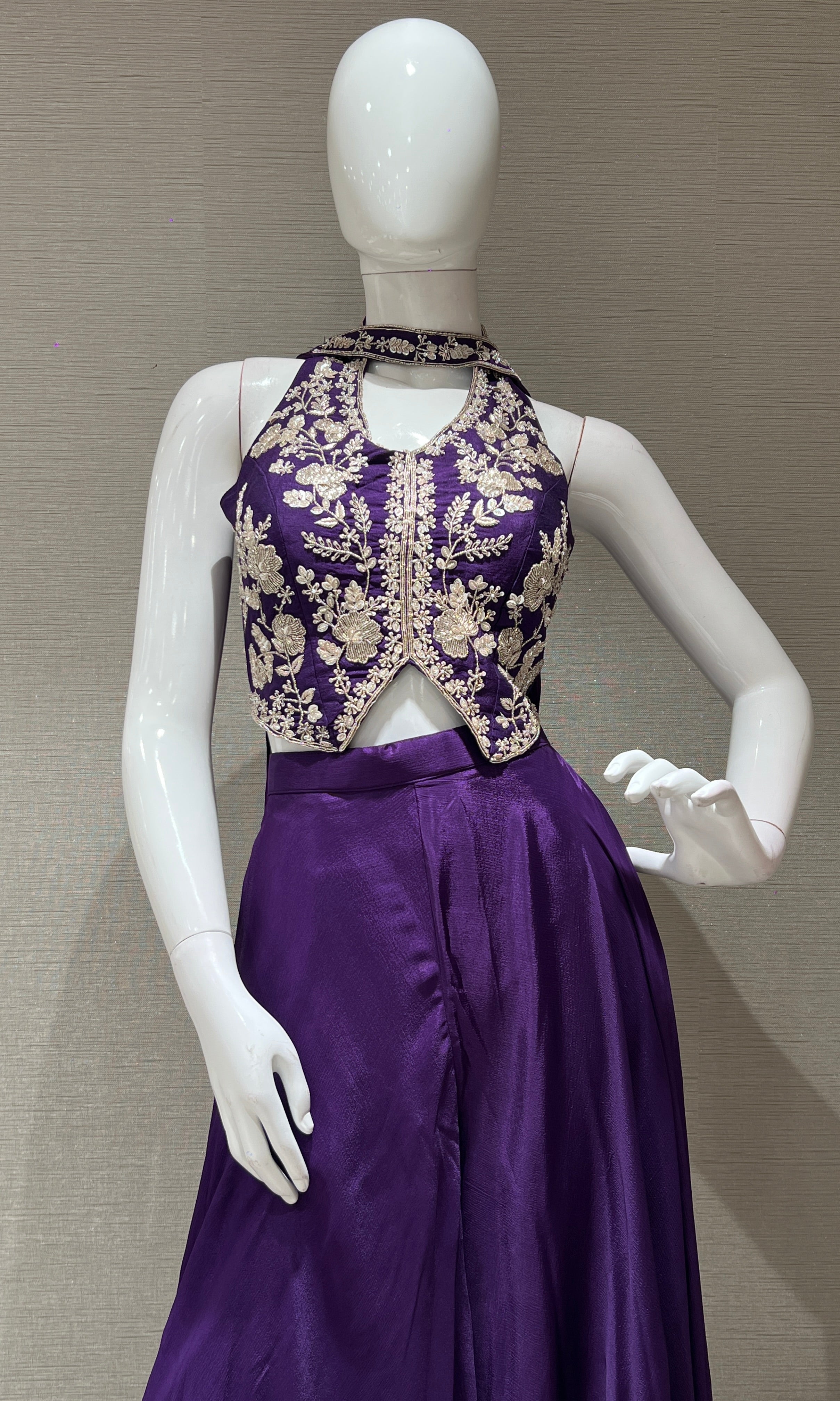 Purple and Gold Halter Neck Palazzo set