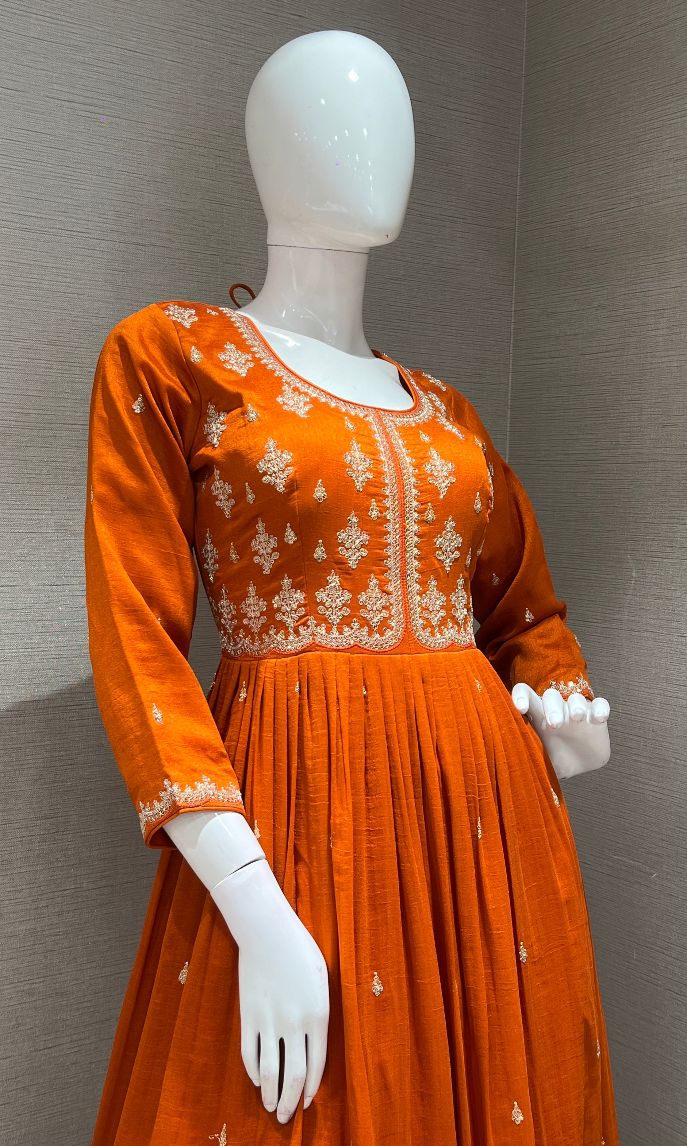 Rust EMBROIDERED LONG ANARKALI DRESS