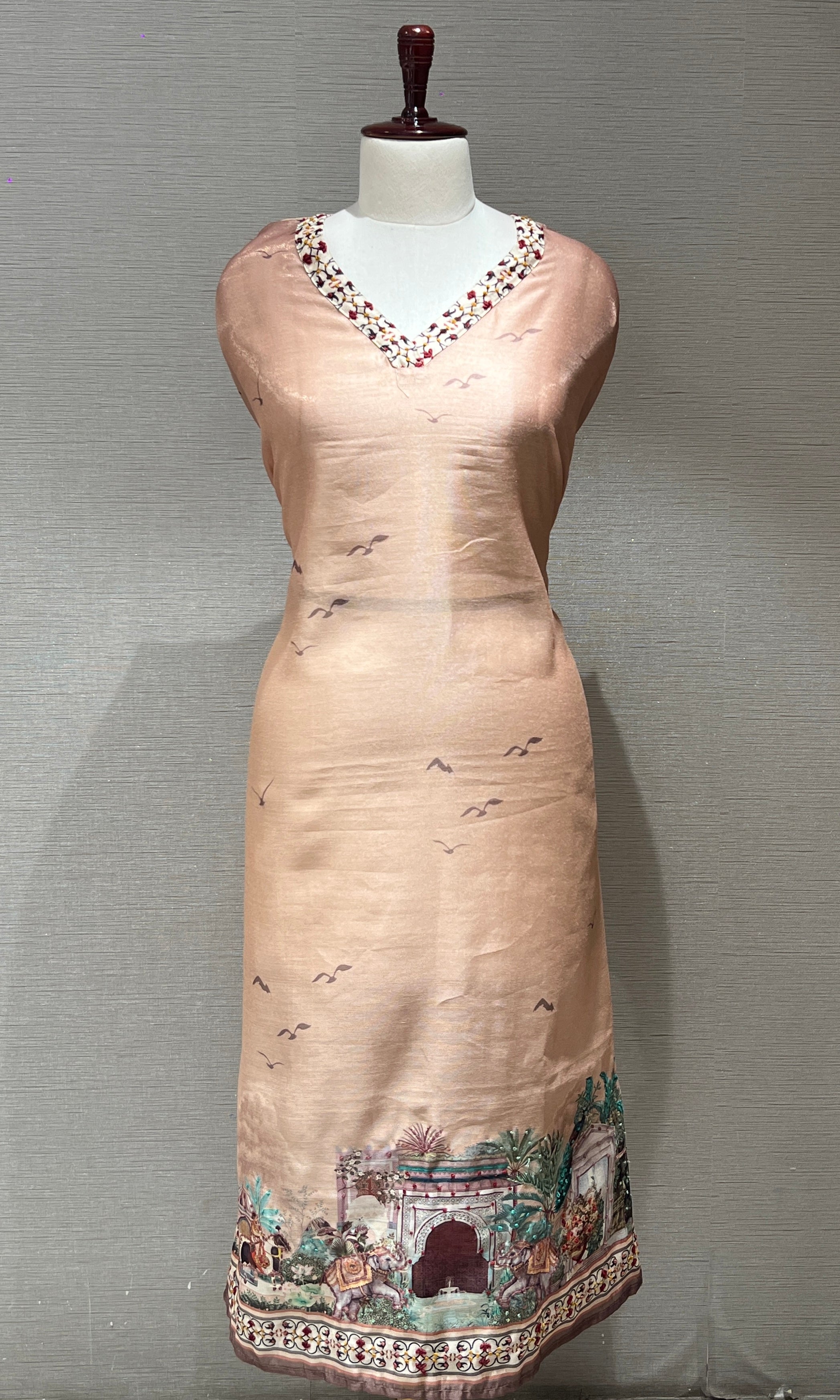 Gold floral embroidered dress material