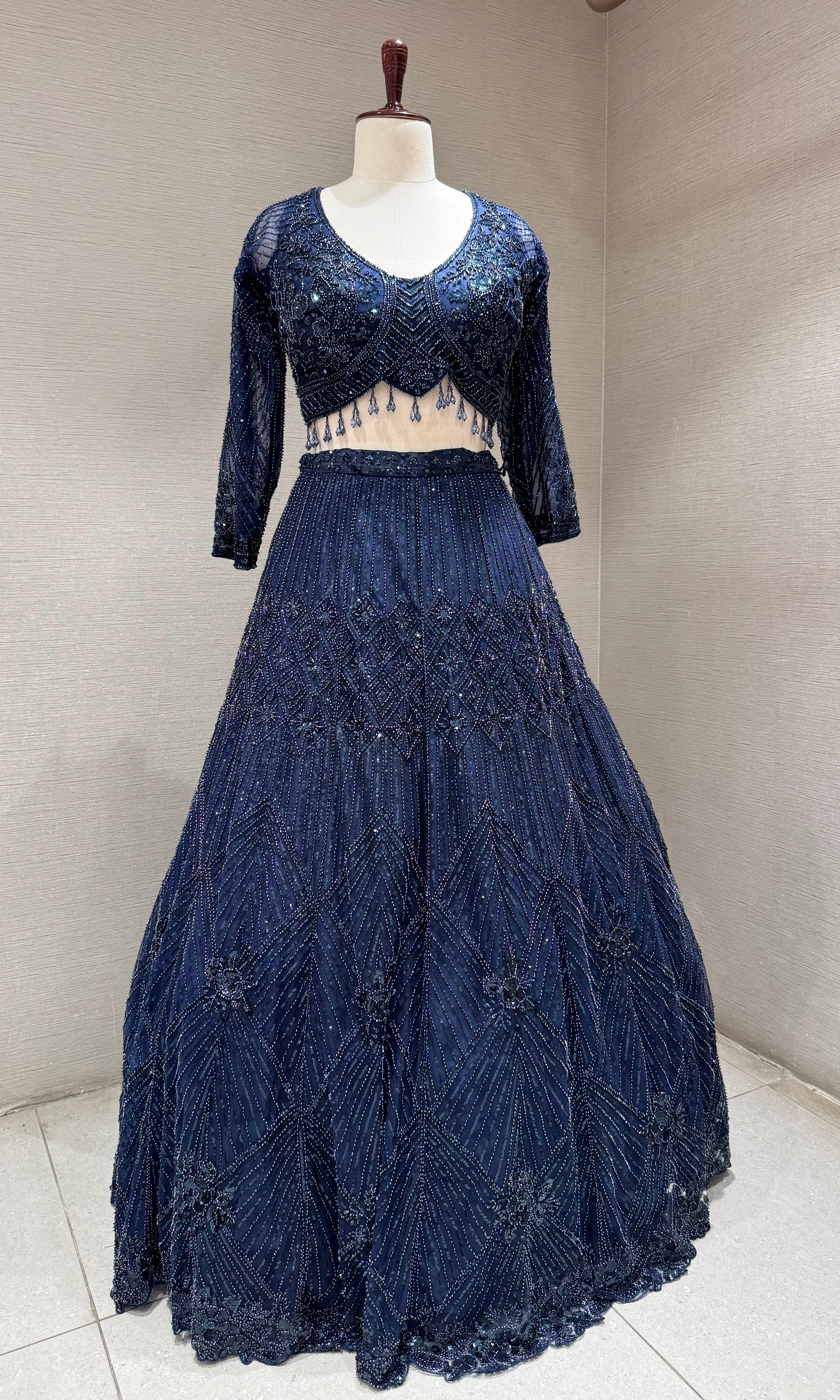 Navy Blue Sequined Lehenga Choli with Net Dupatta