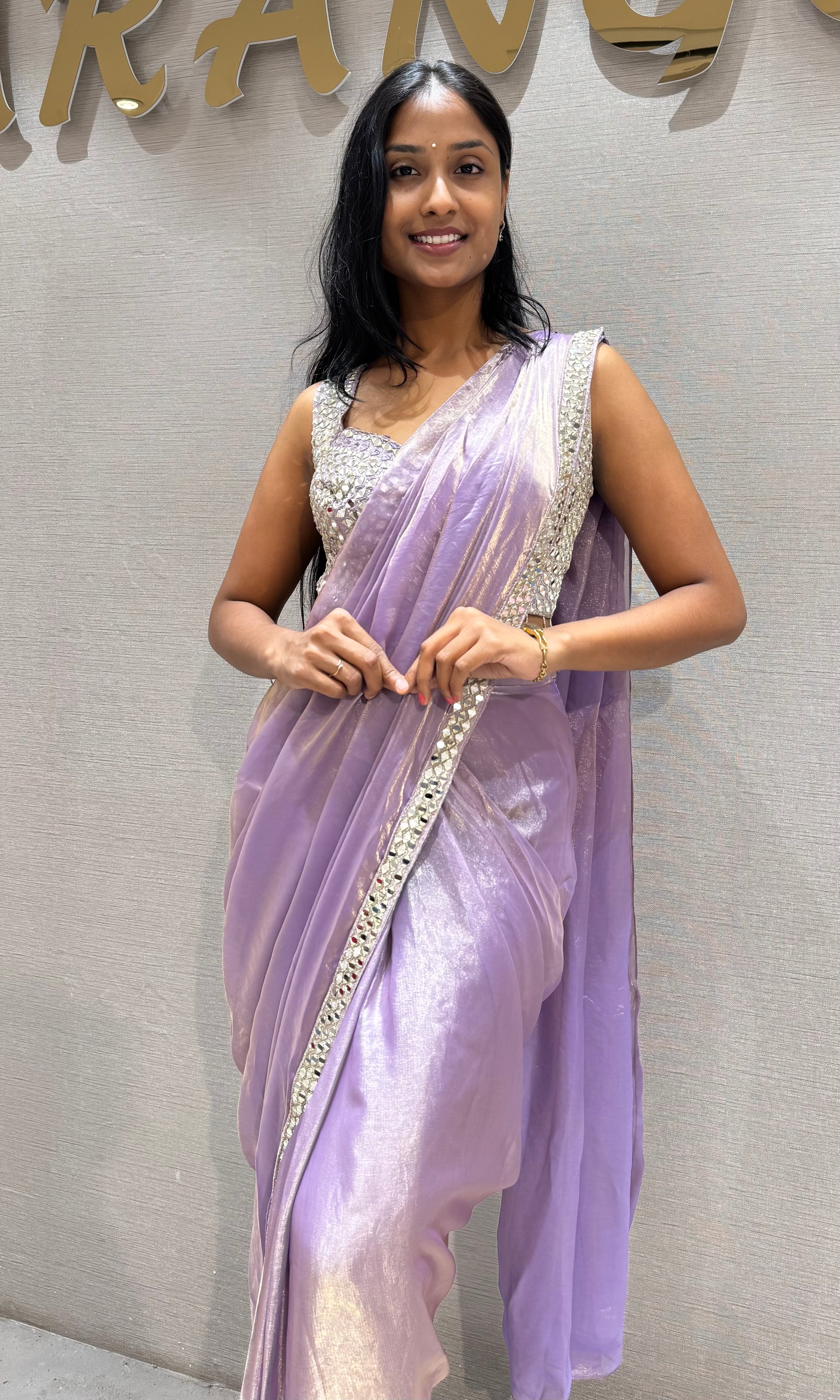 Lilac Metallic Party Wear Saree with Embellished Blouse
