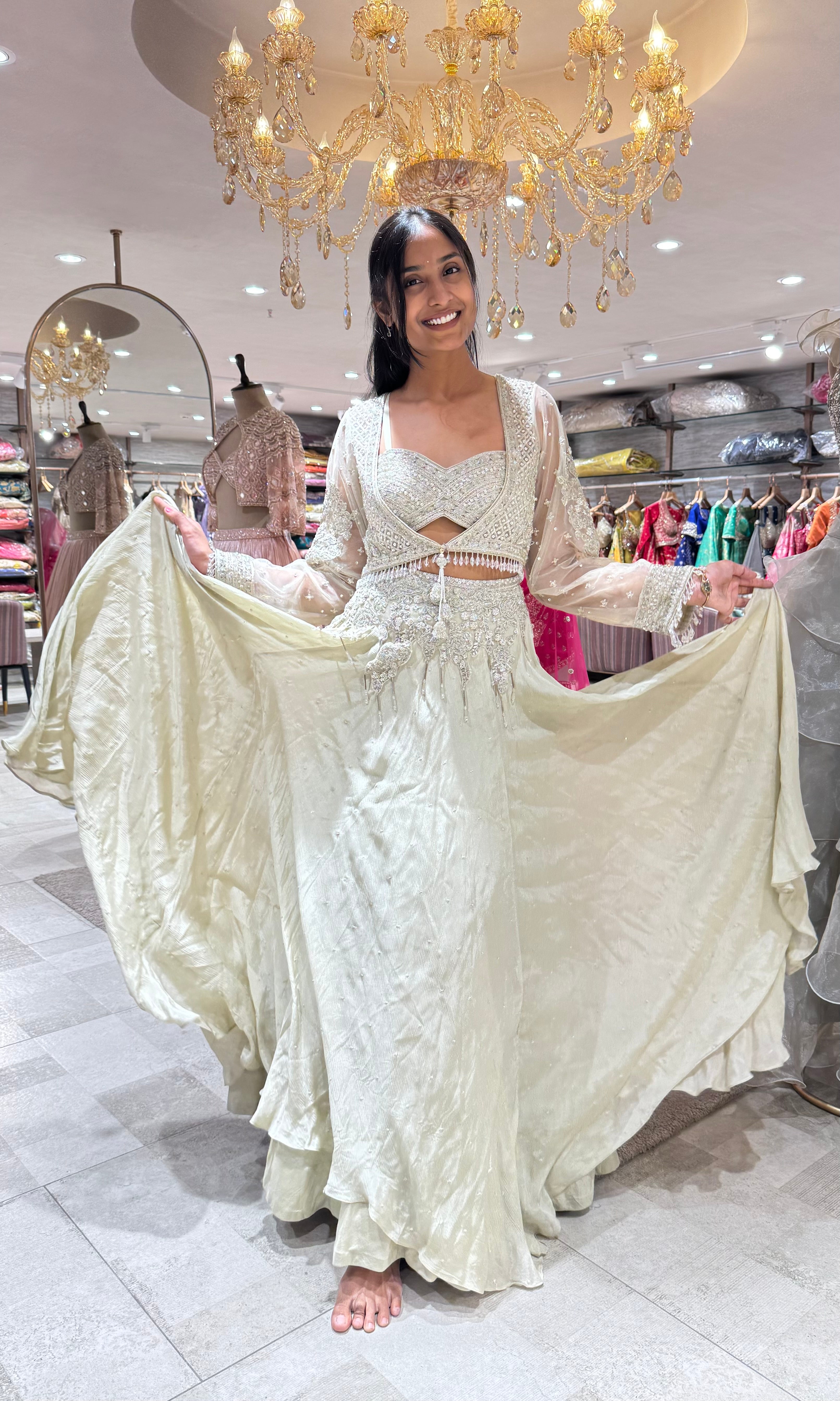 IVORY EMBROIDERED CROP TOP LEHENGA