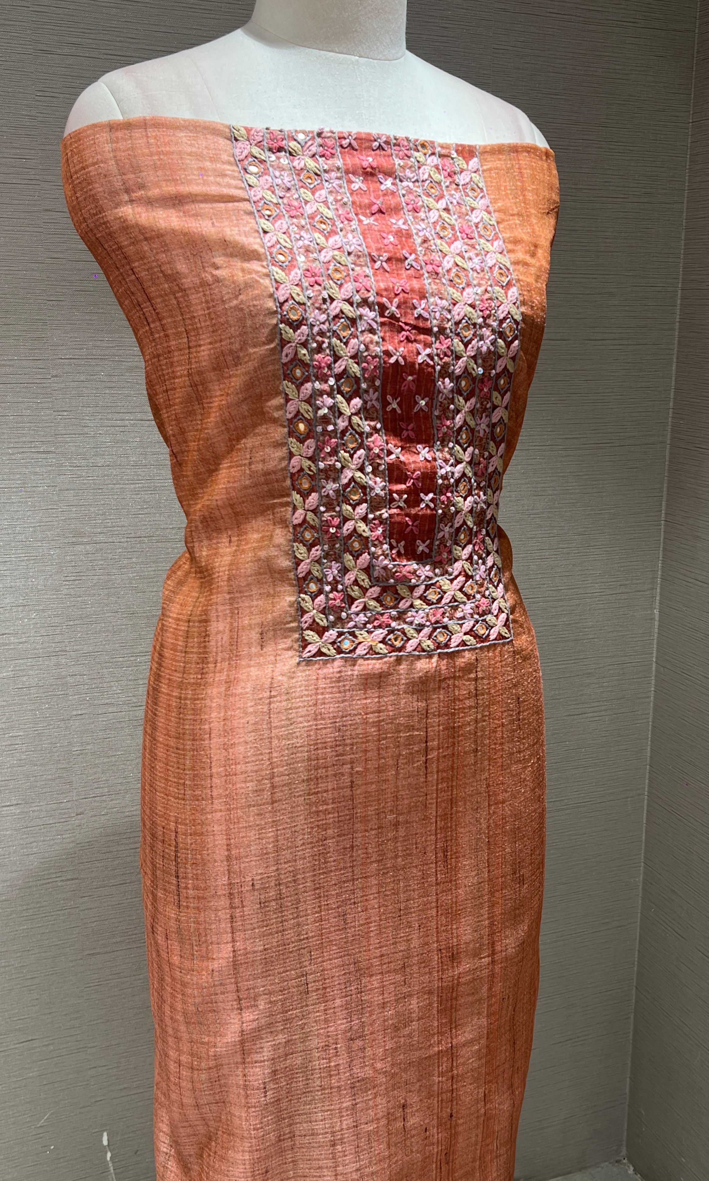 Brown embroidered party wear dress material