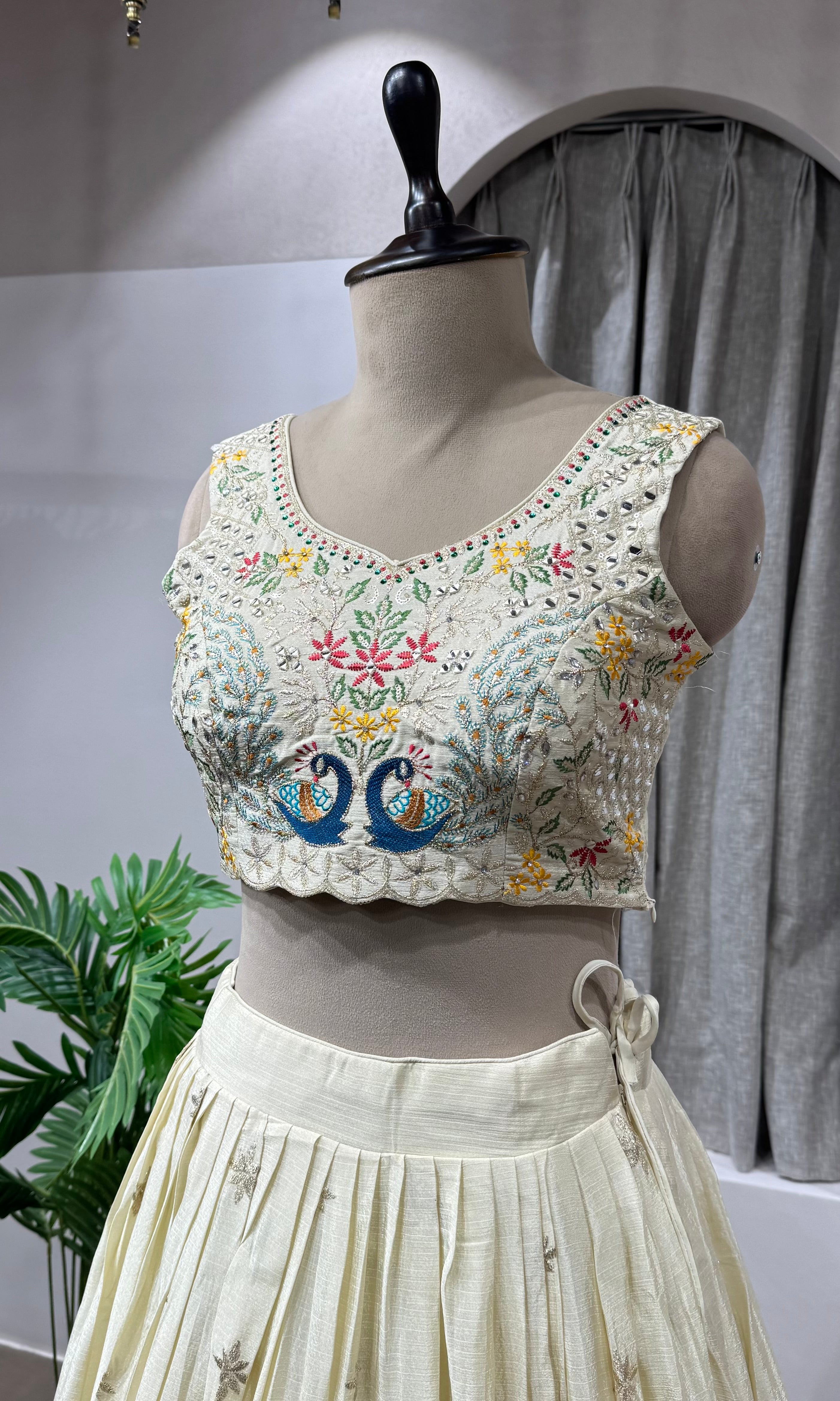Cream Lehenga with Peacock Embroidery